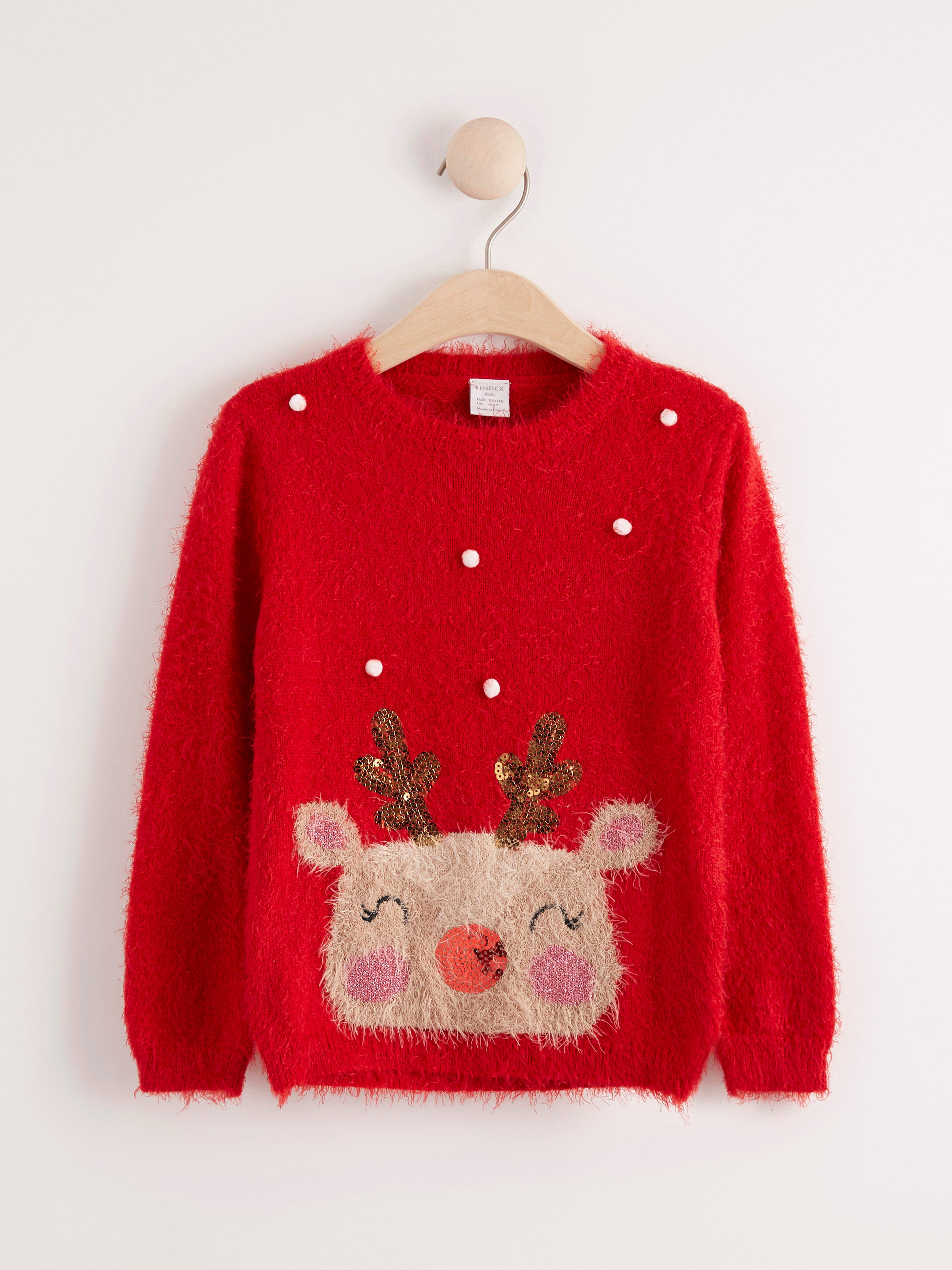 red fluffy sweater