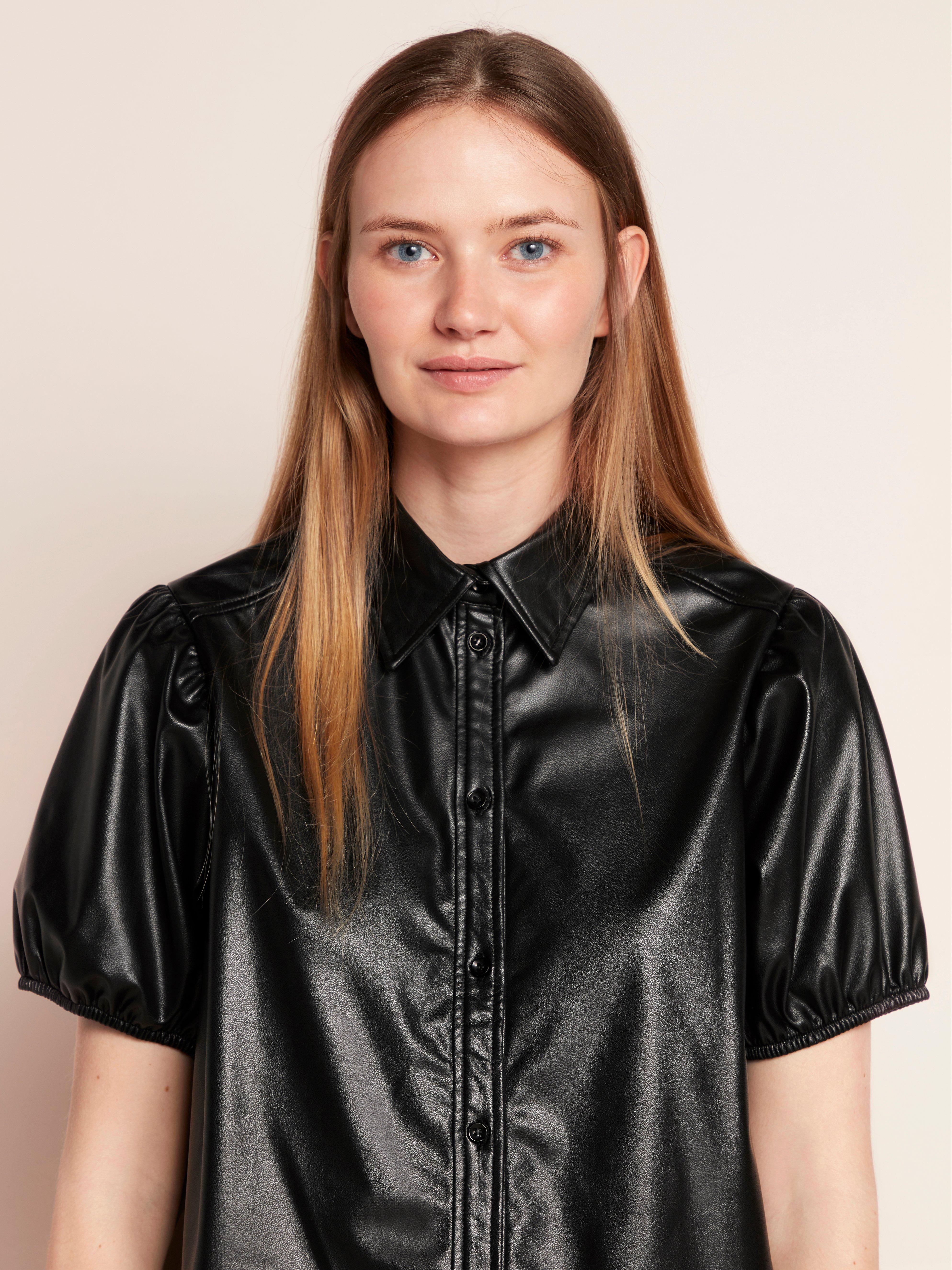 short sleeve faux leather jacket