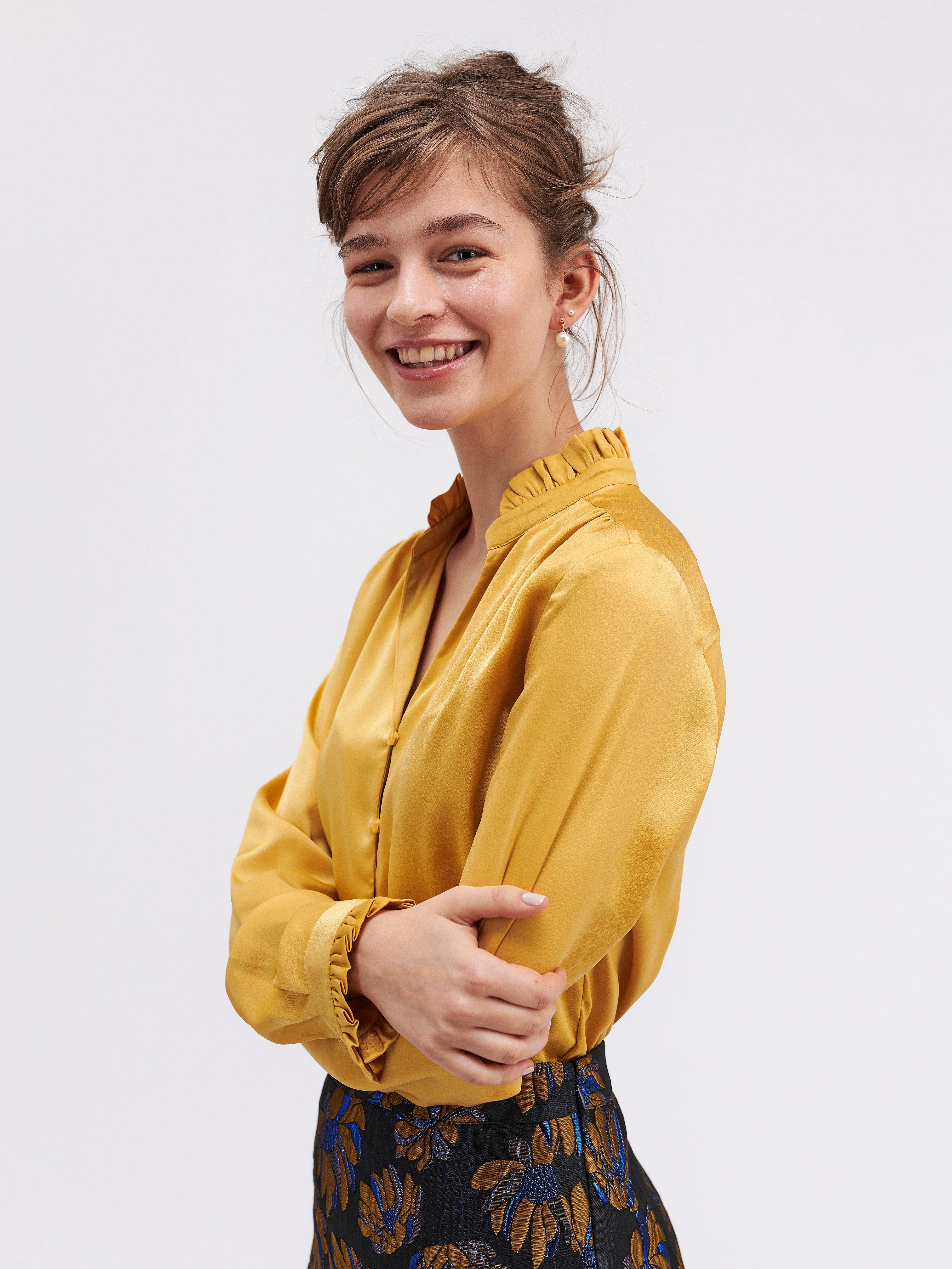 yellow satin blouse