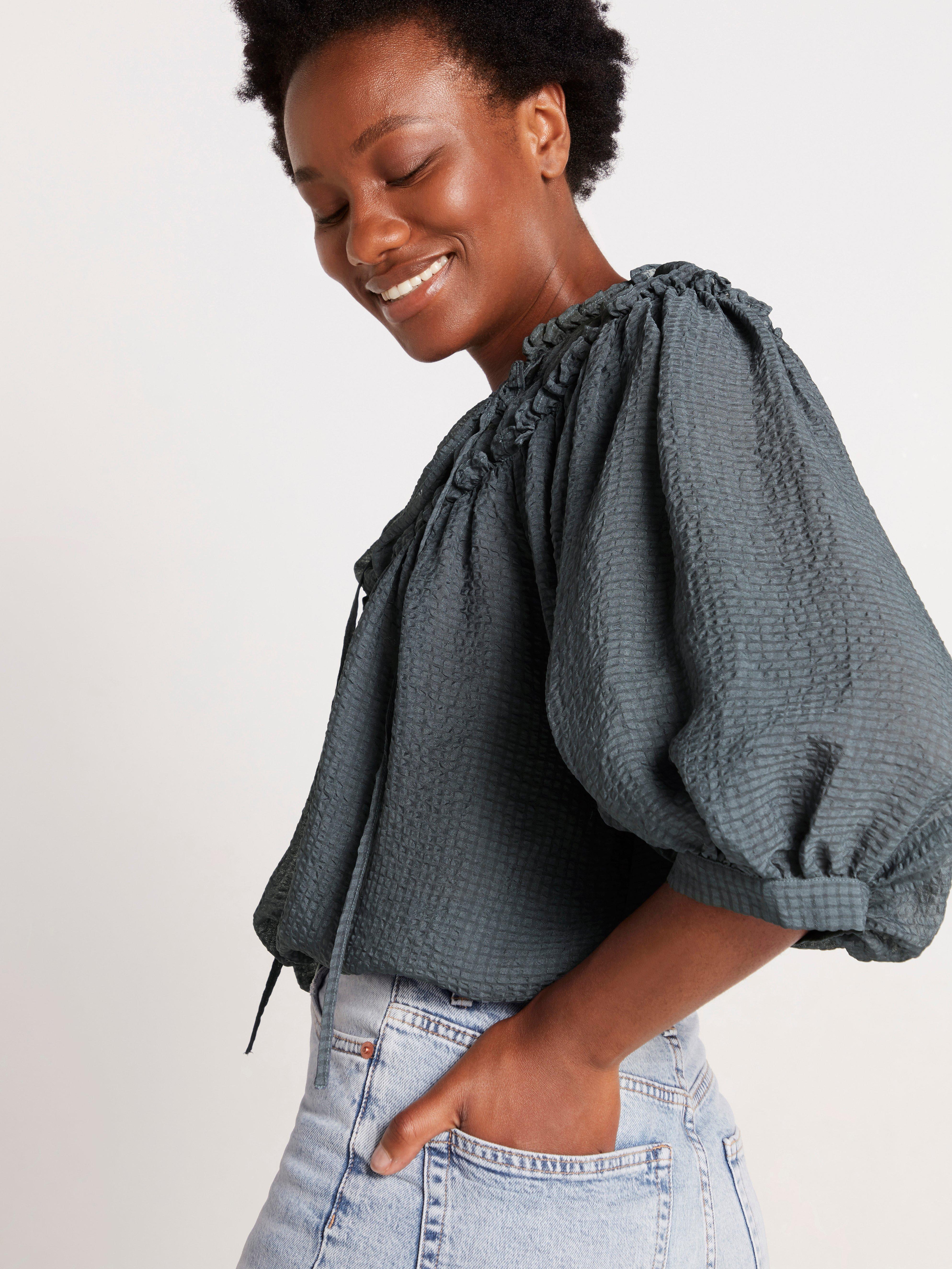 puff sleeve sheer blouse