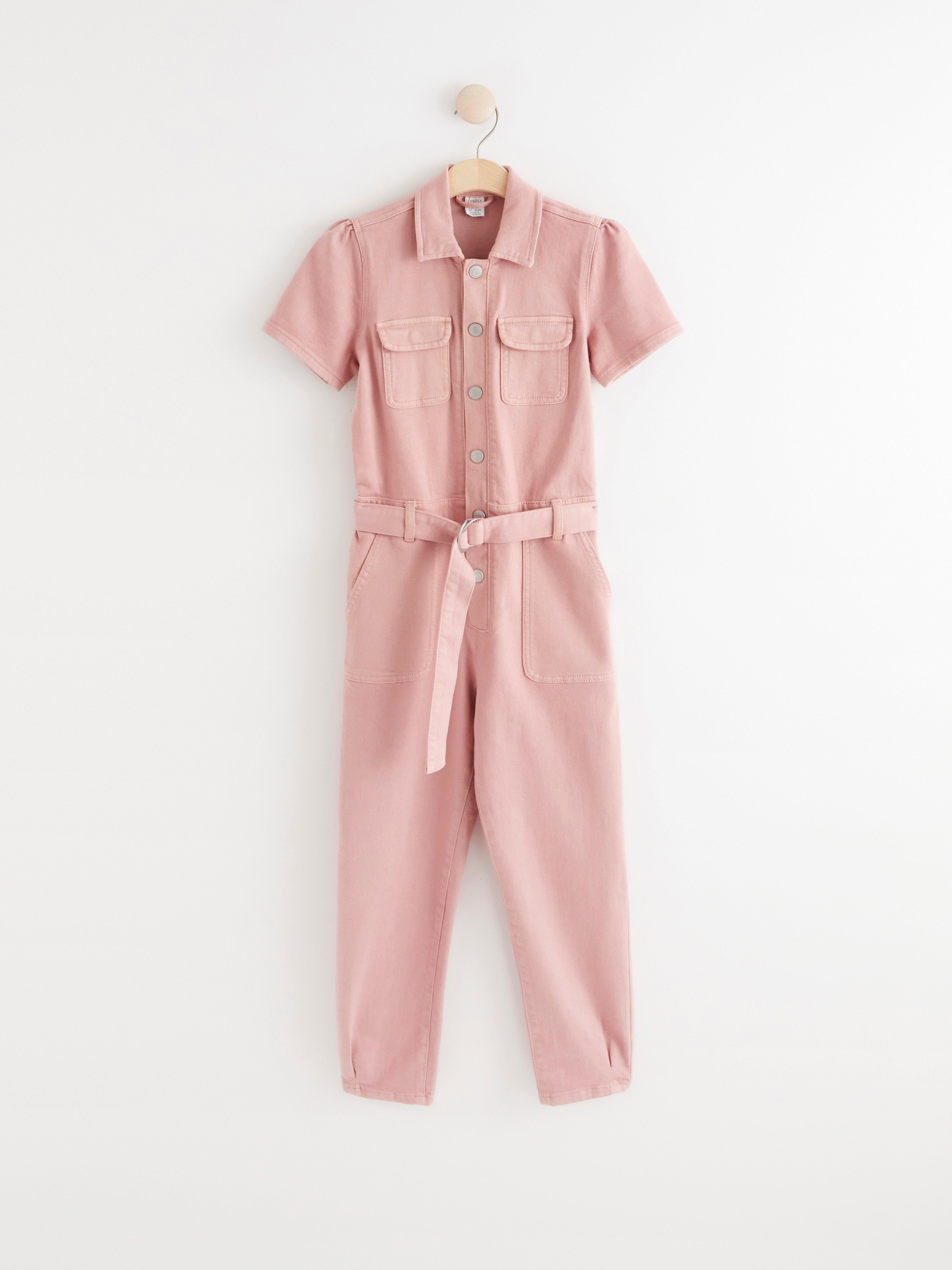 Pink short 2024 sleeve jumpsuit