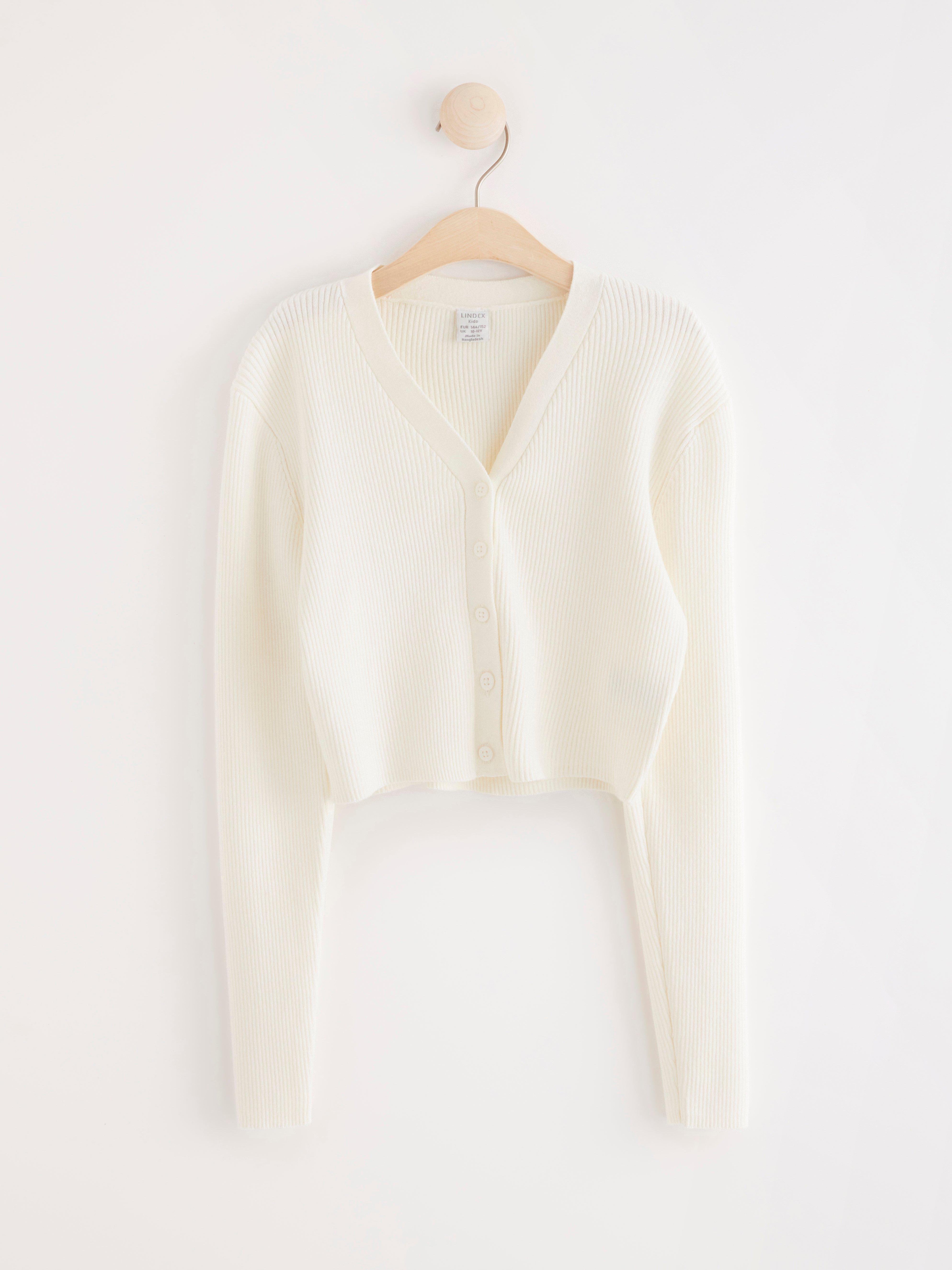 Croppad, ribbad cardigan