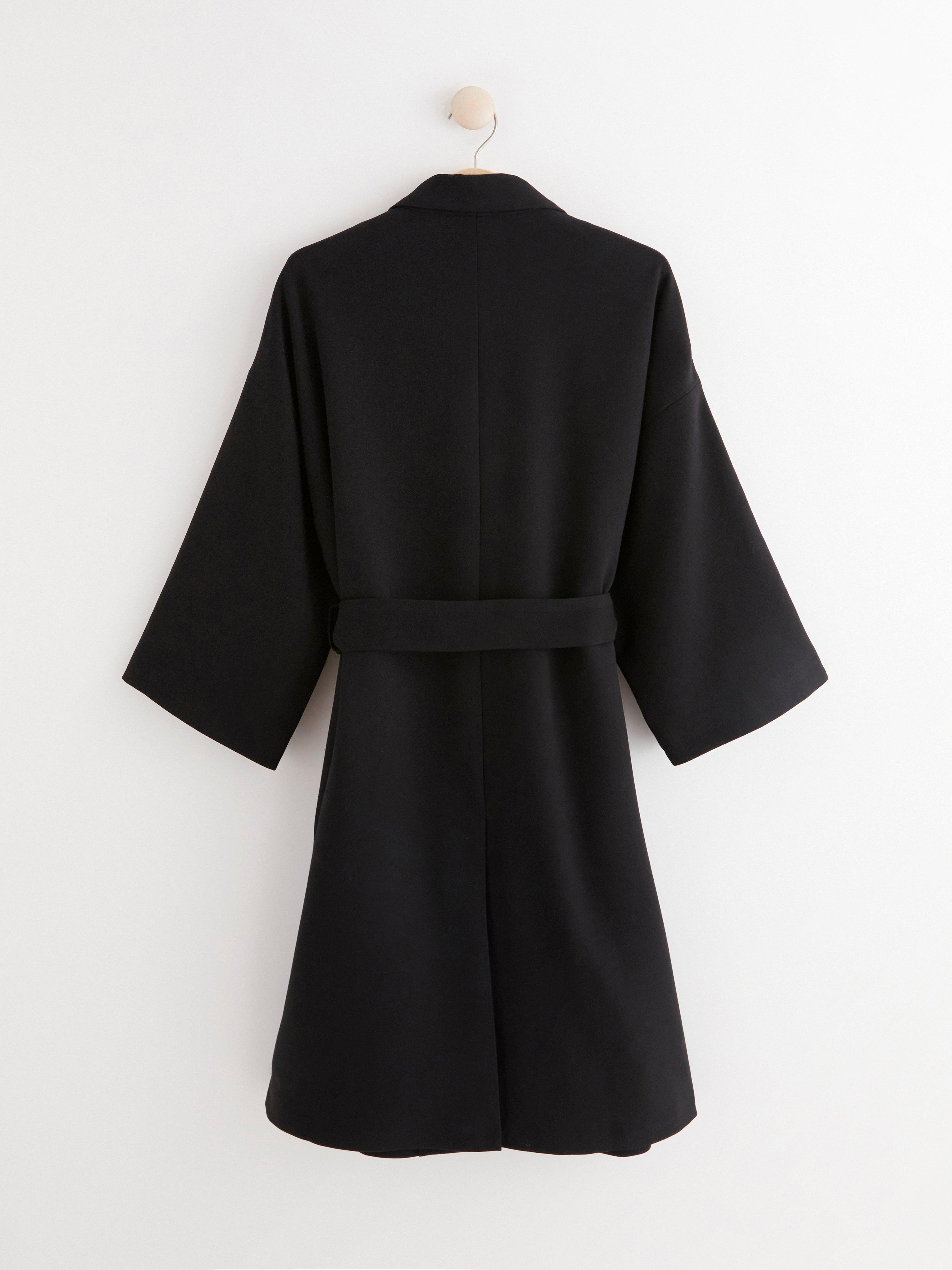 Black coat with tie belt sale