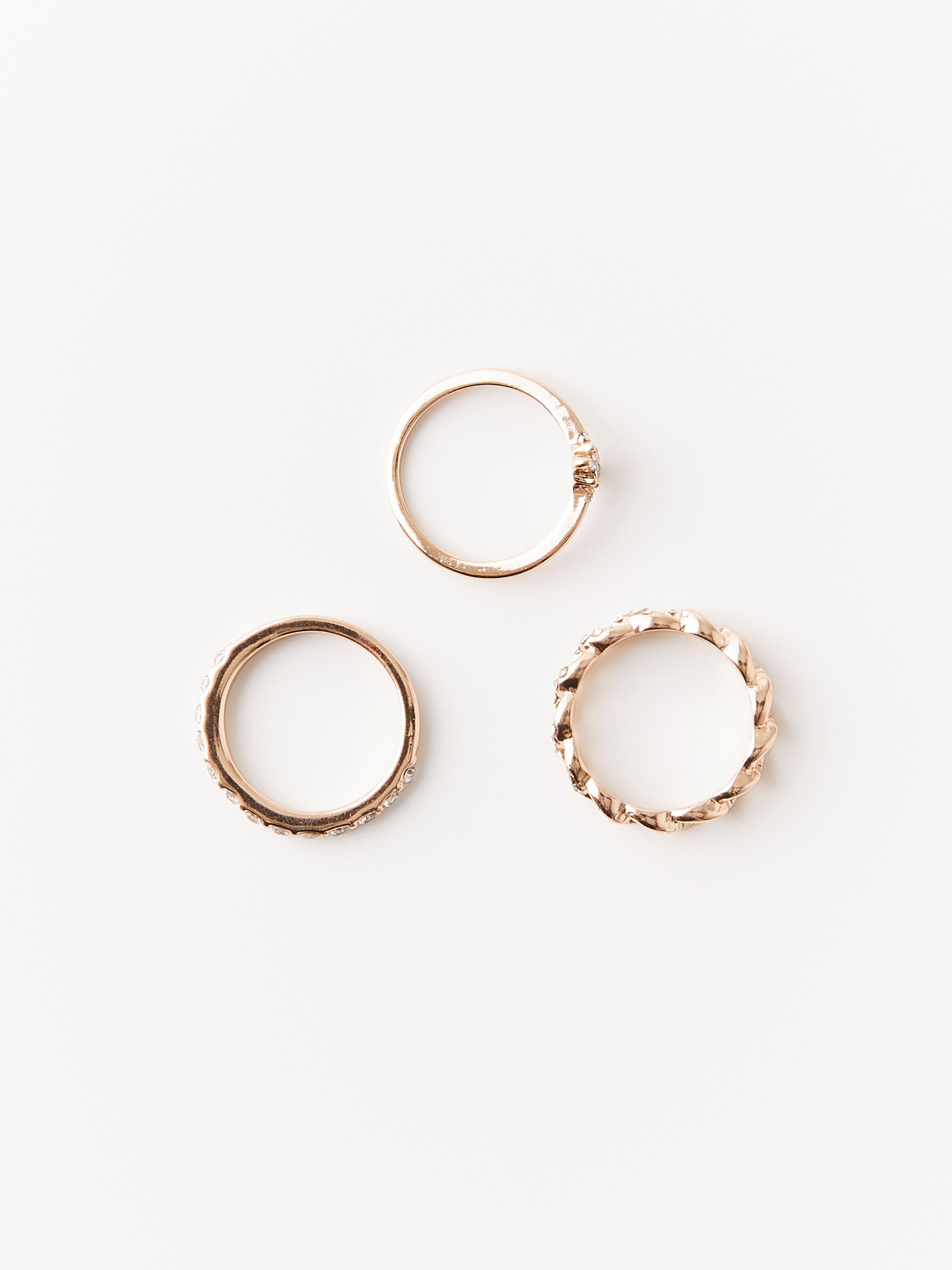 3-pack ringar med strass