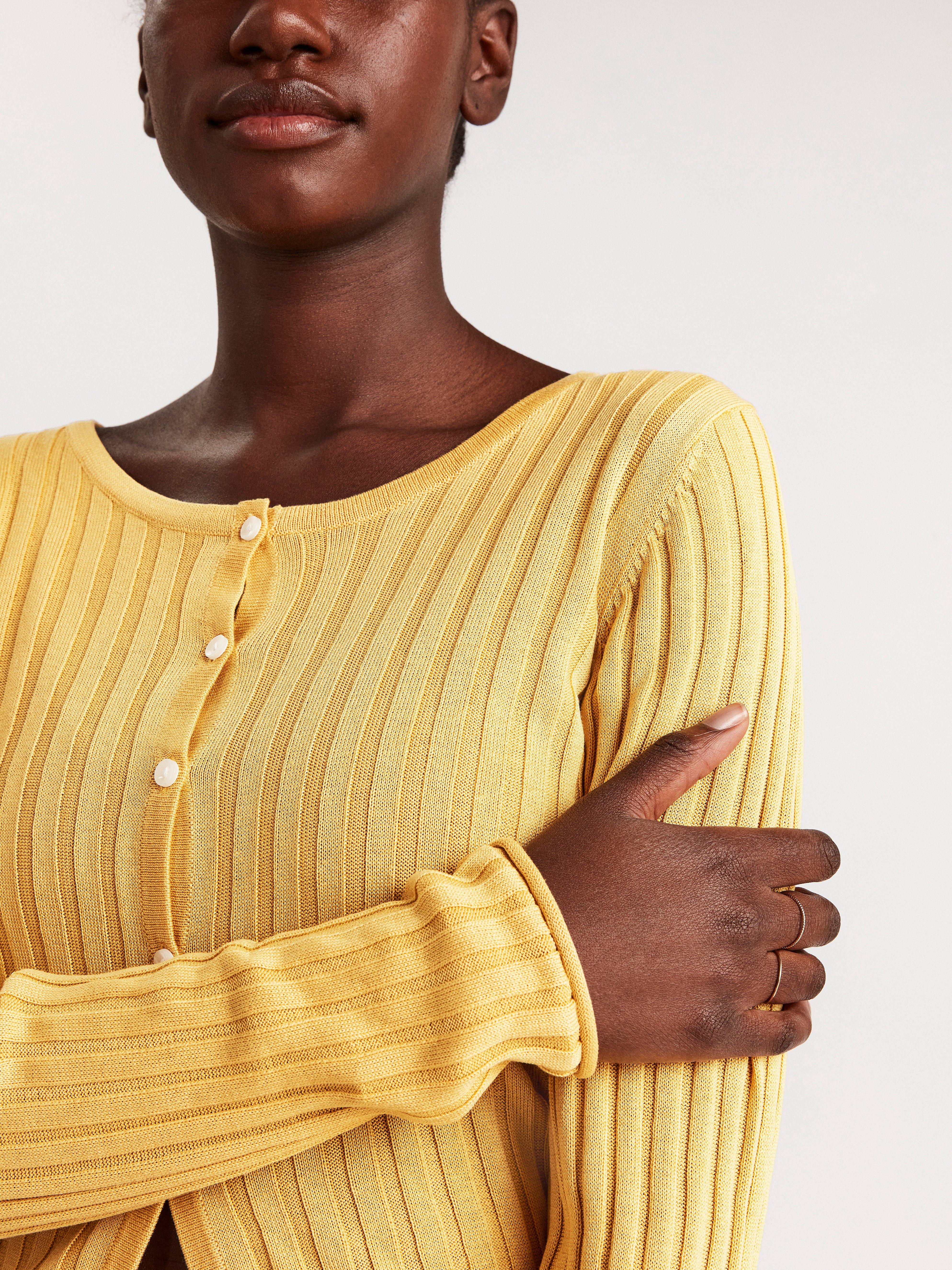 yellow ribbed cardigan