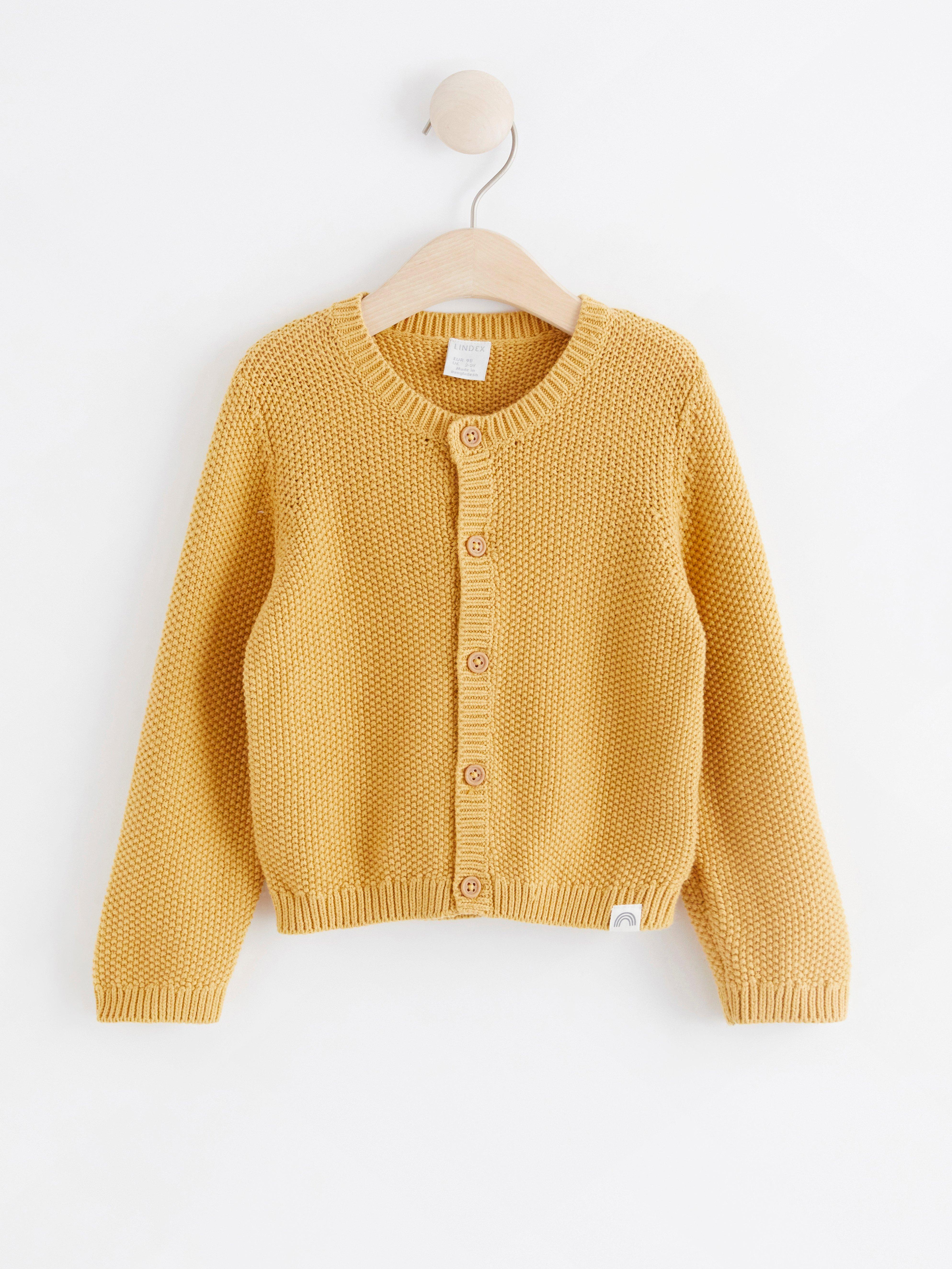 knit yellow cardigan