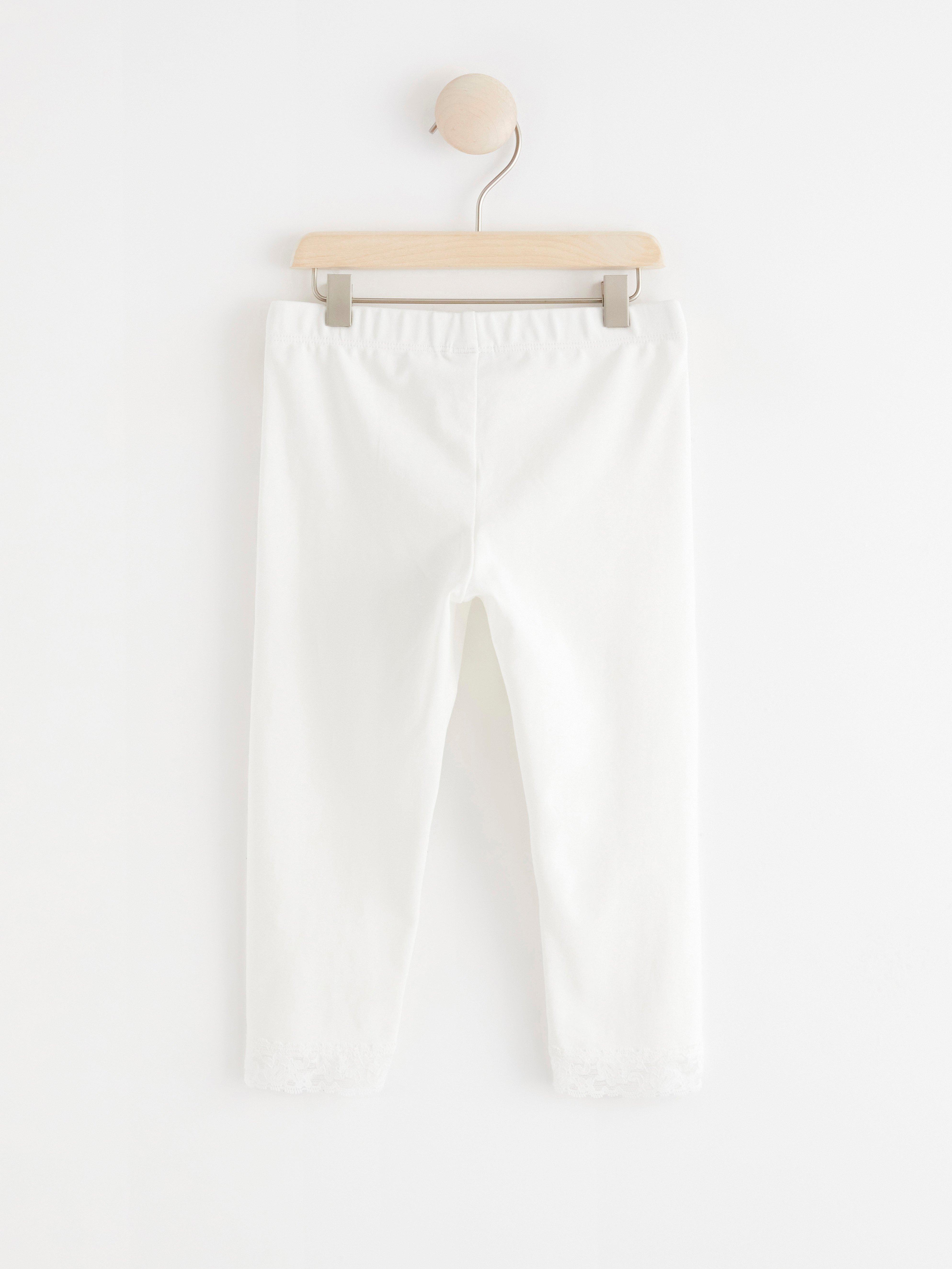 White cropped leggings on sale with lace trim