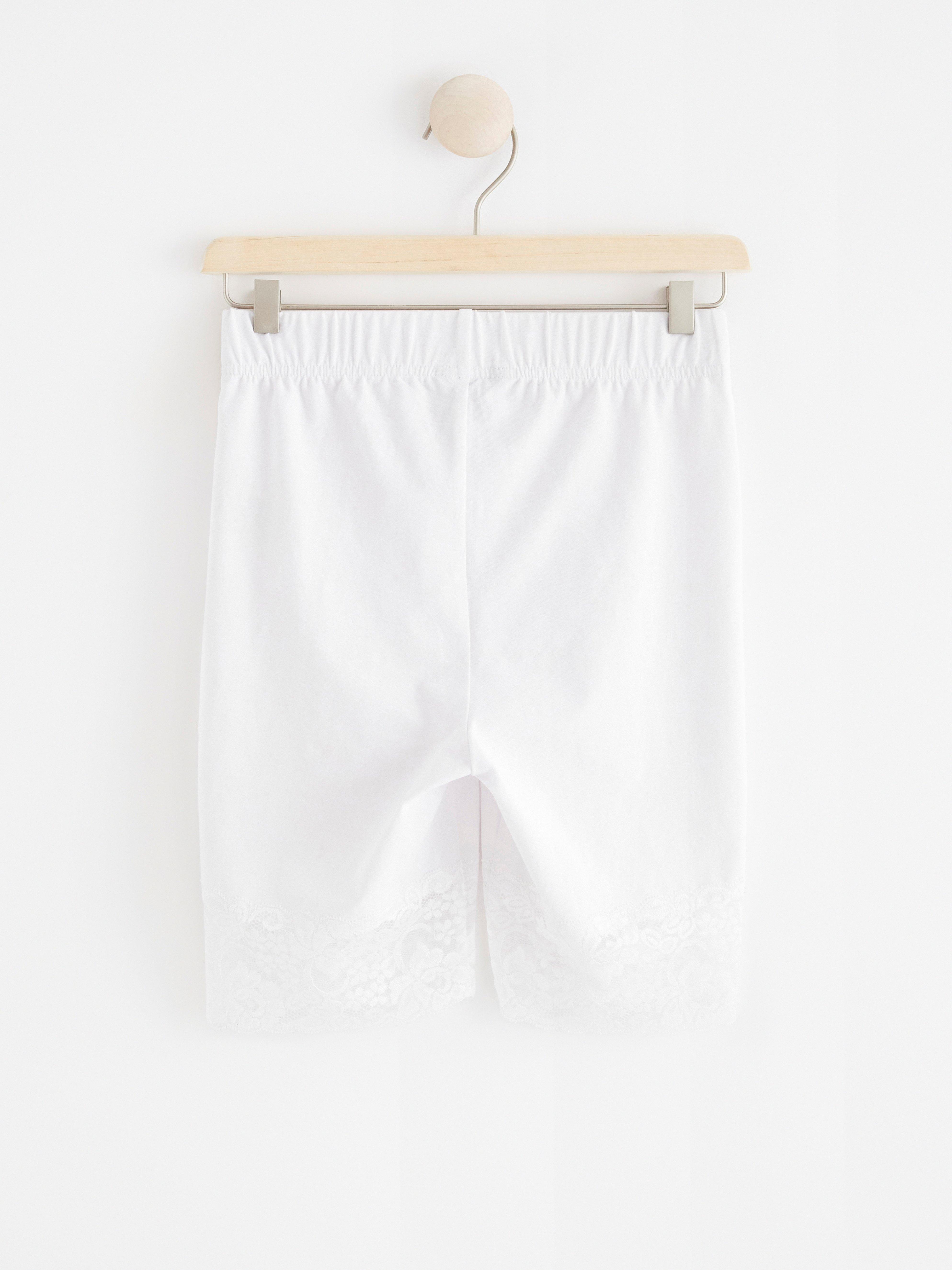 white biker shorts with lace