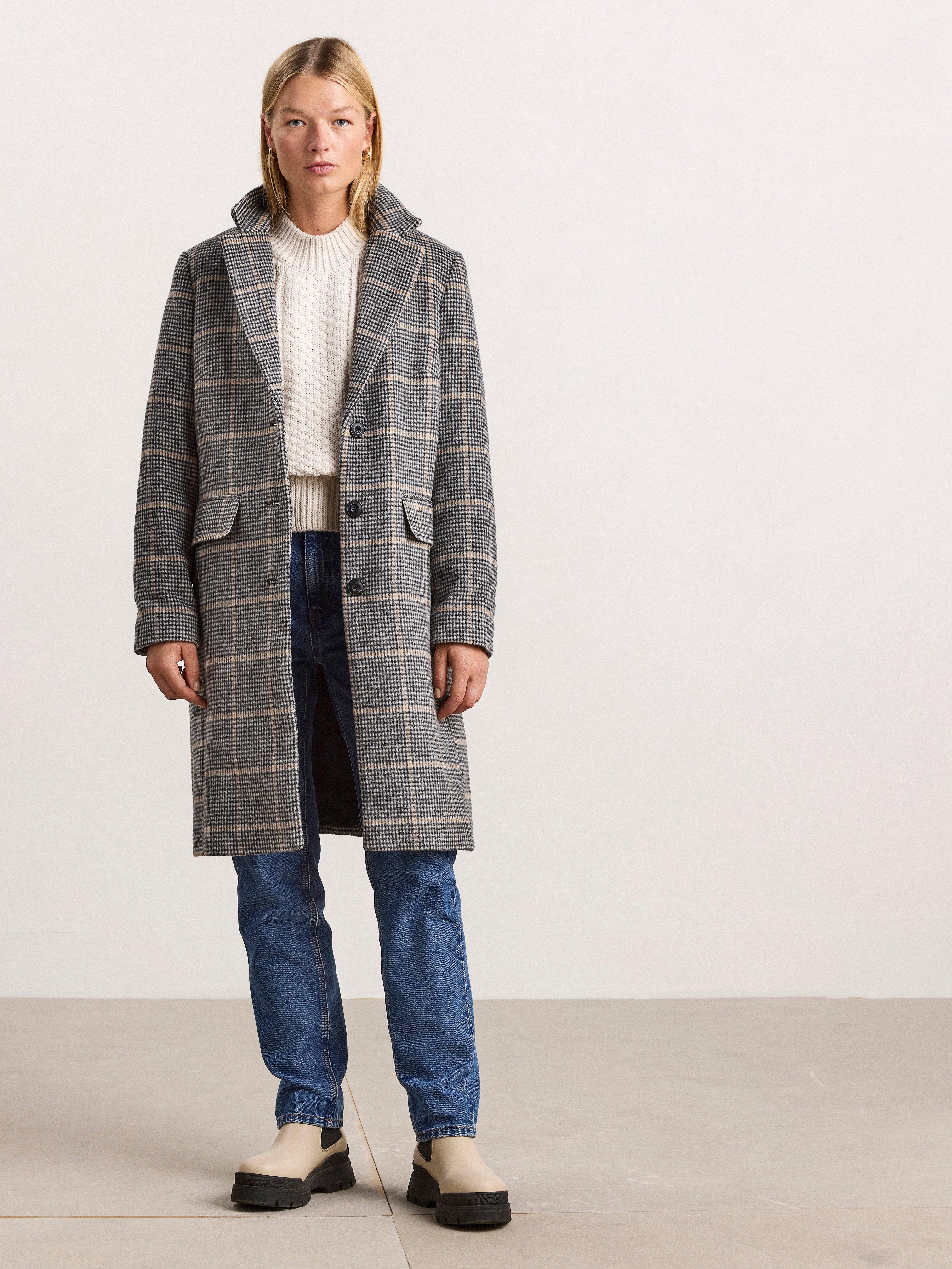 check wool blend coat