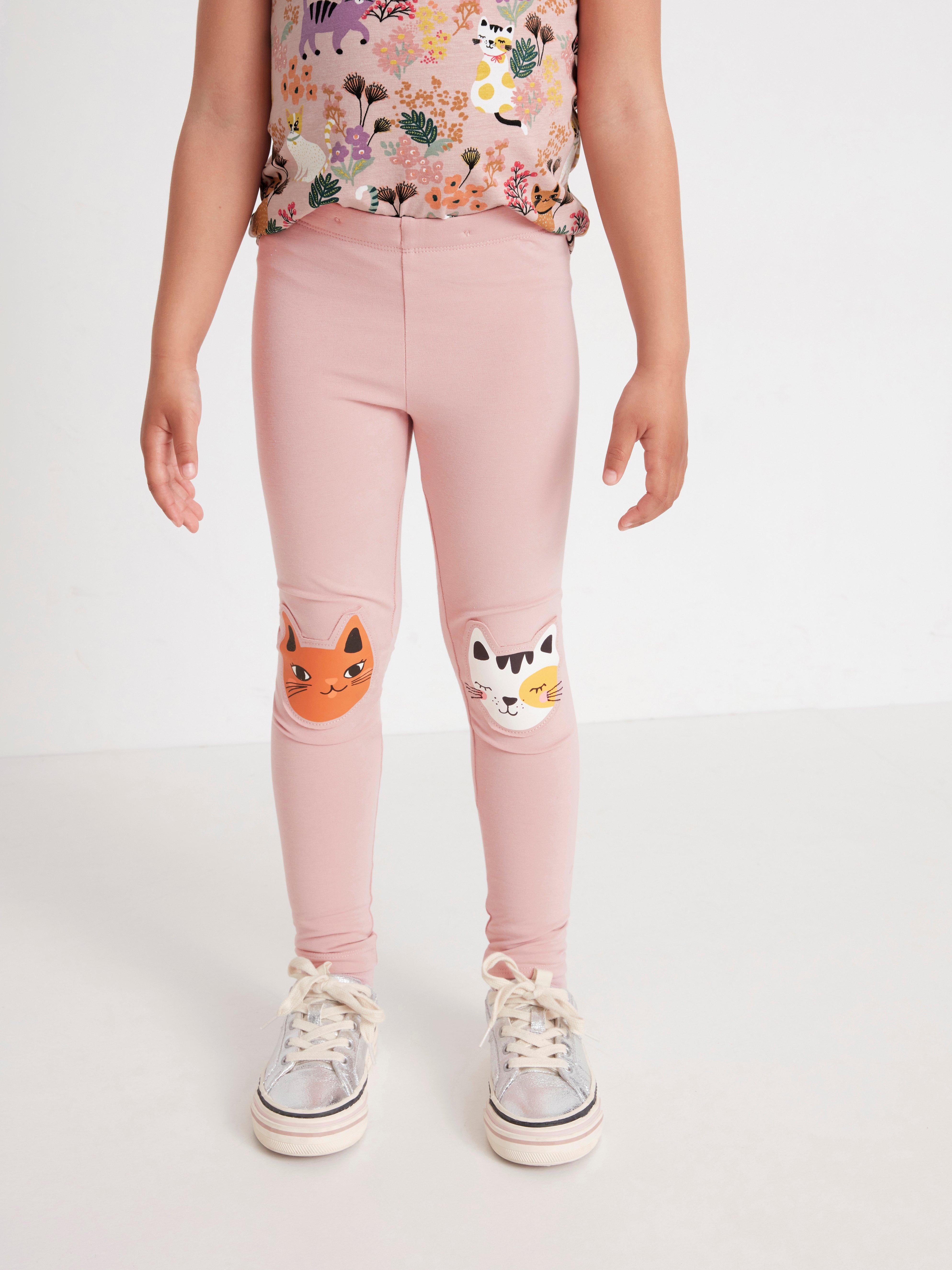 Leggings med knälappar med kattansikten