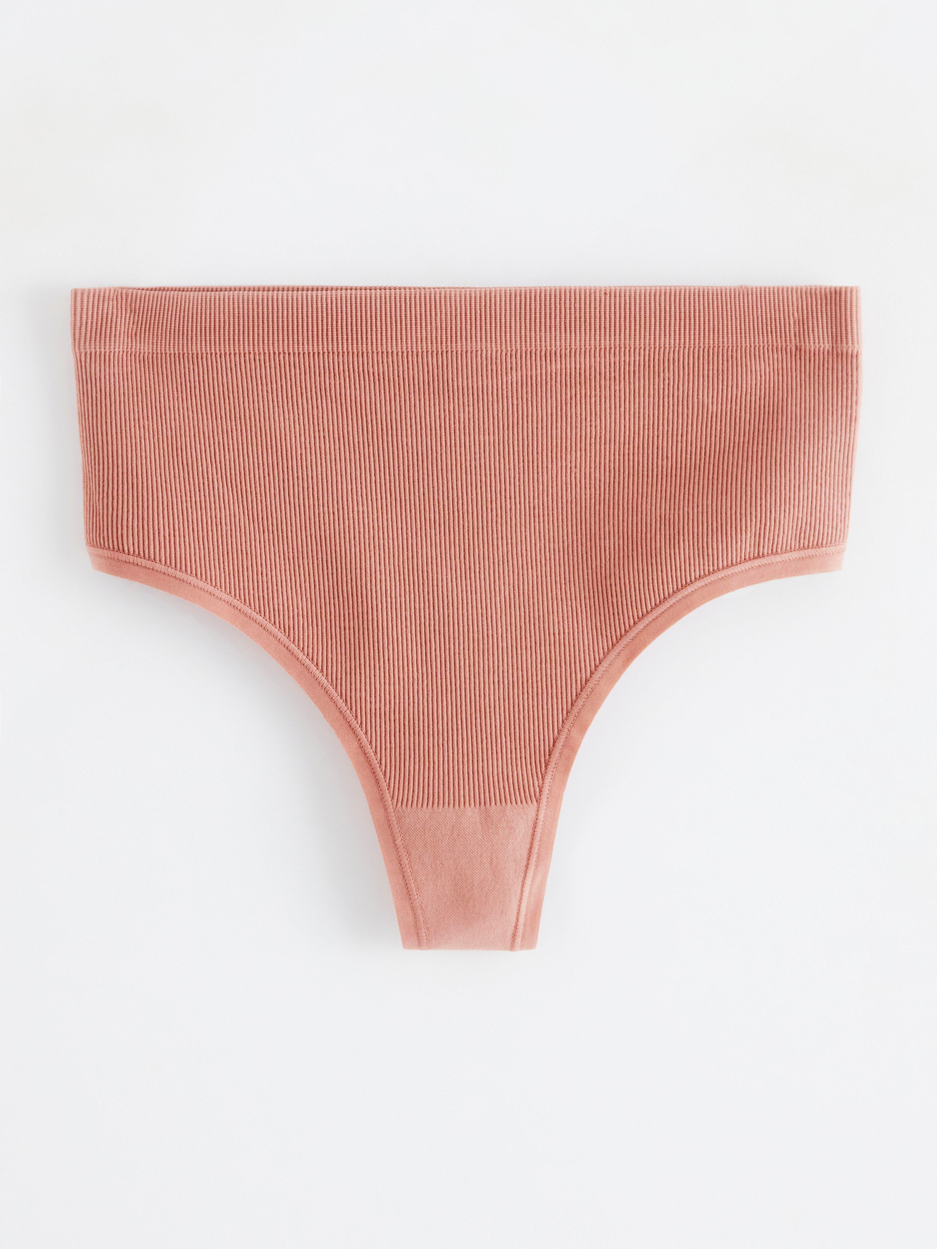Lindex seamless ribbed high waist thong in dusky pink