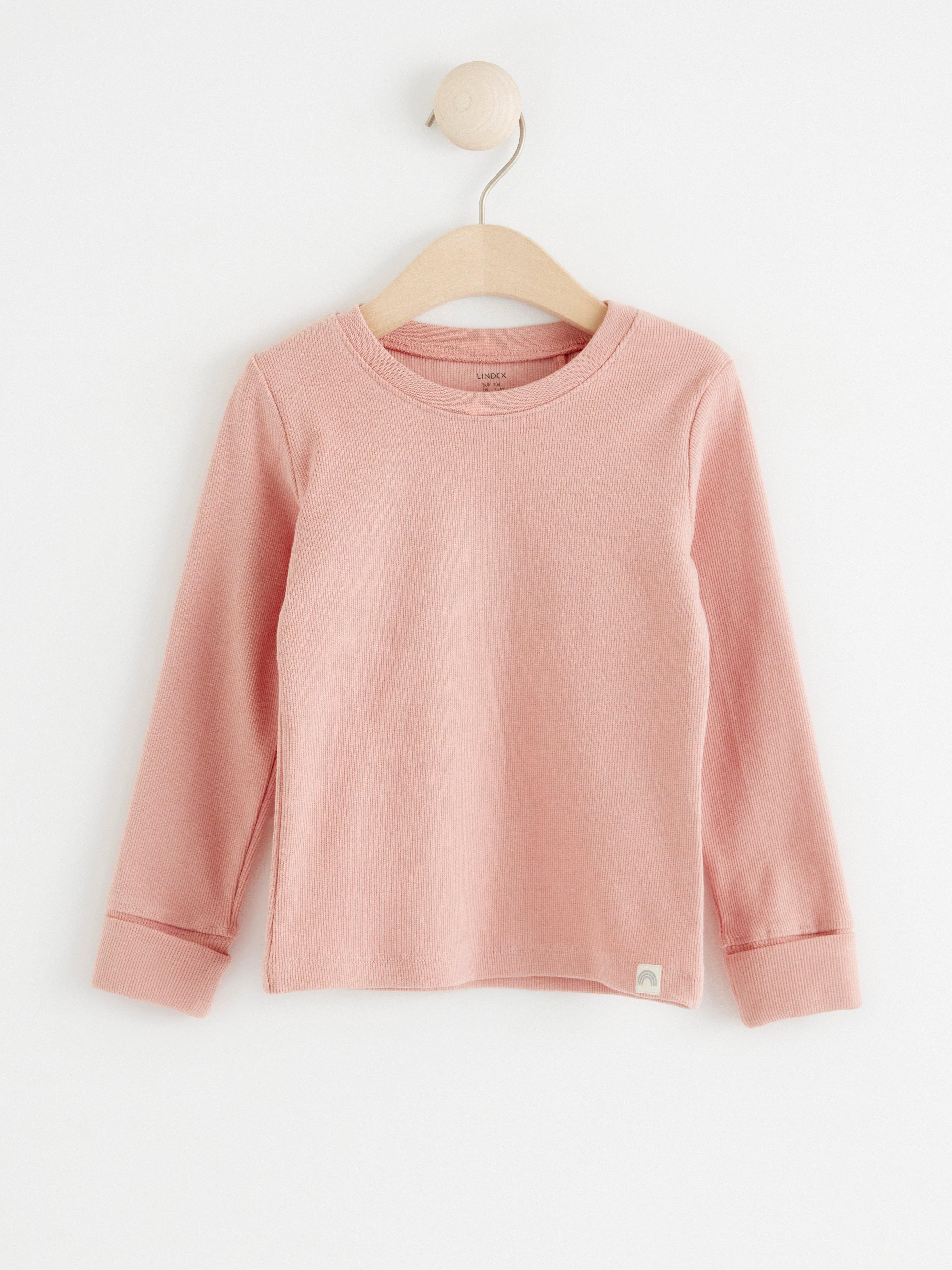 pink ribbed long sleeve top
