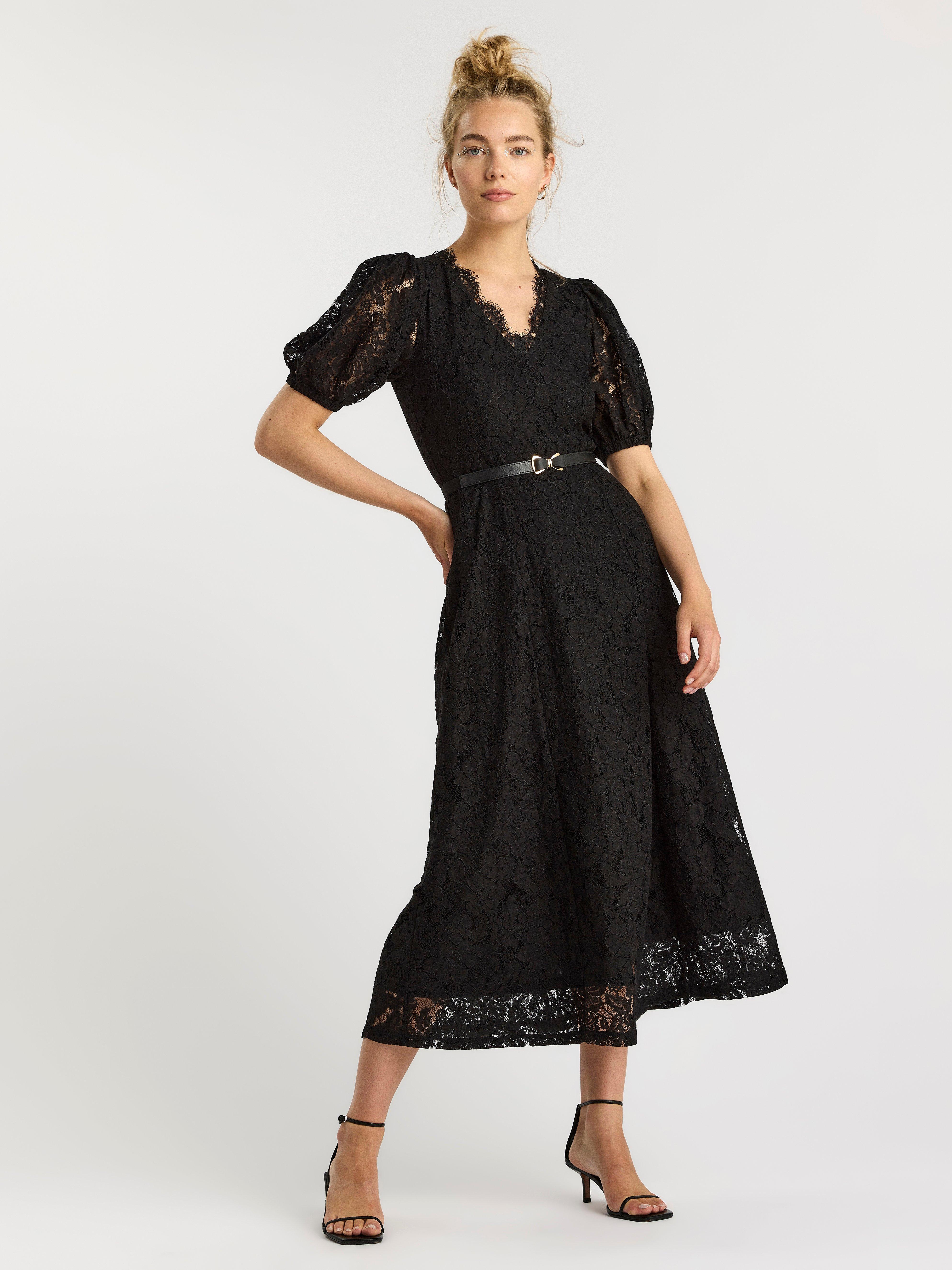 black puff sleeve lace dress