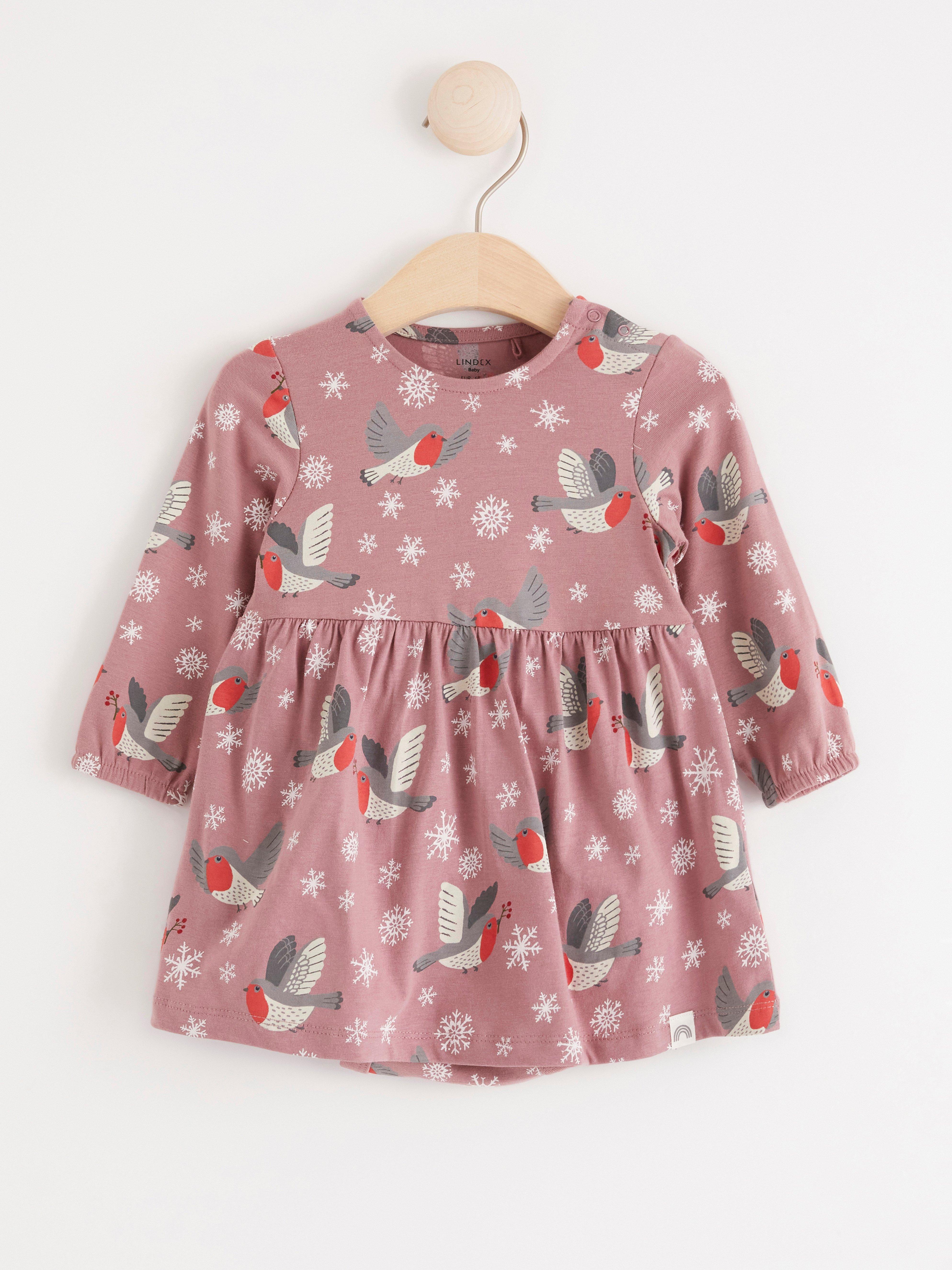 Long sleeve jersey dress with bodysuit and bird pattern Lindex
