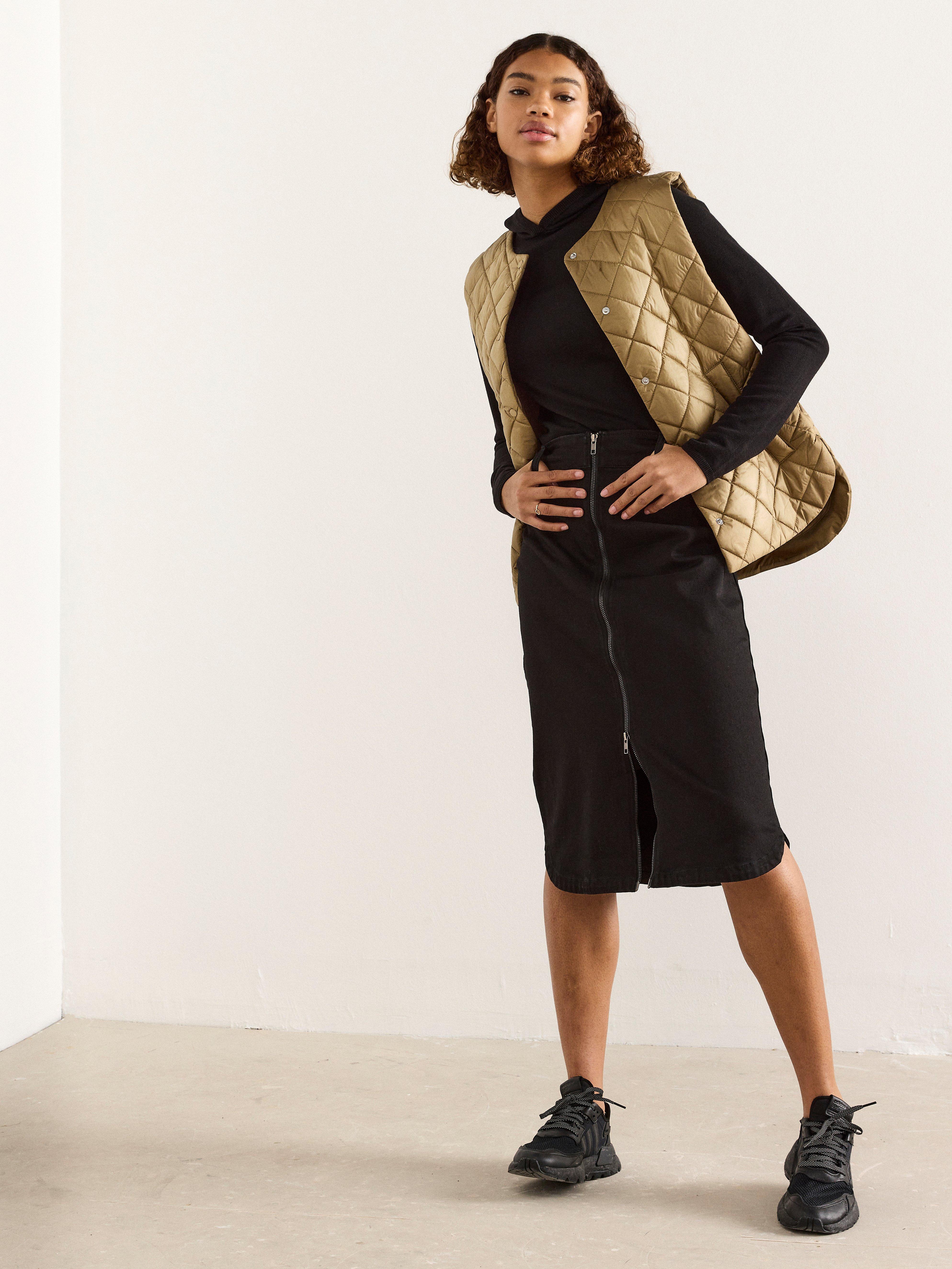 Midikjol i twill med dragkedja