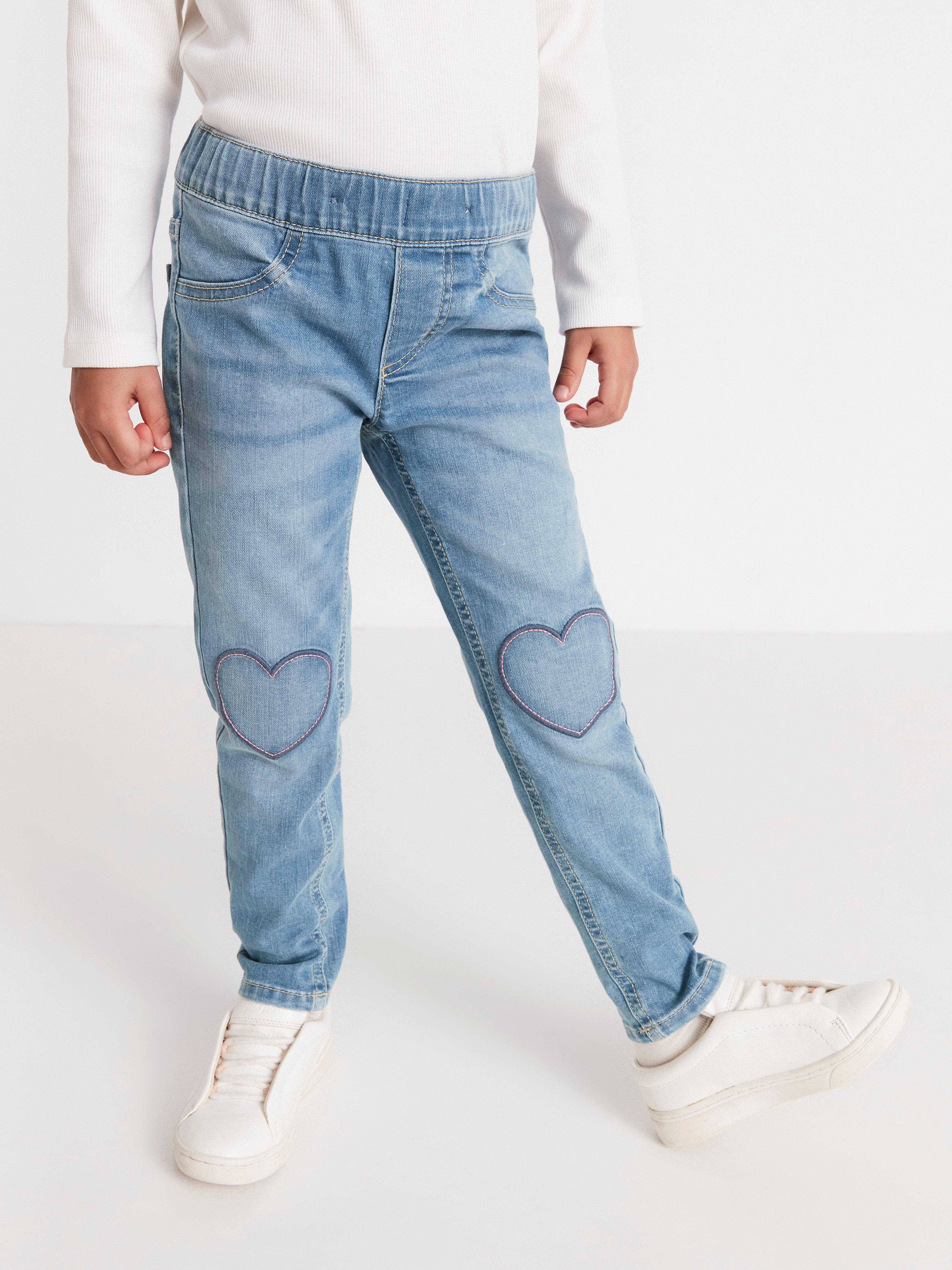 SARA Slim jeans med normalhög midja och knäapplikation