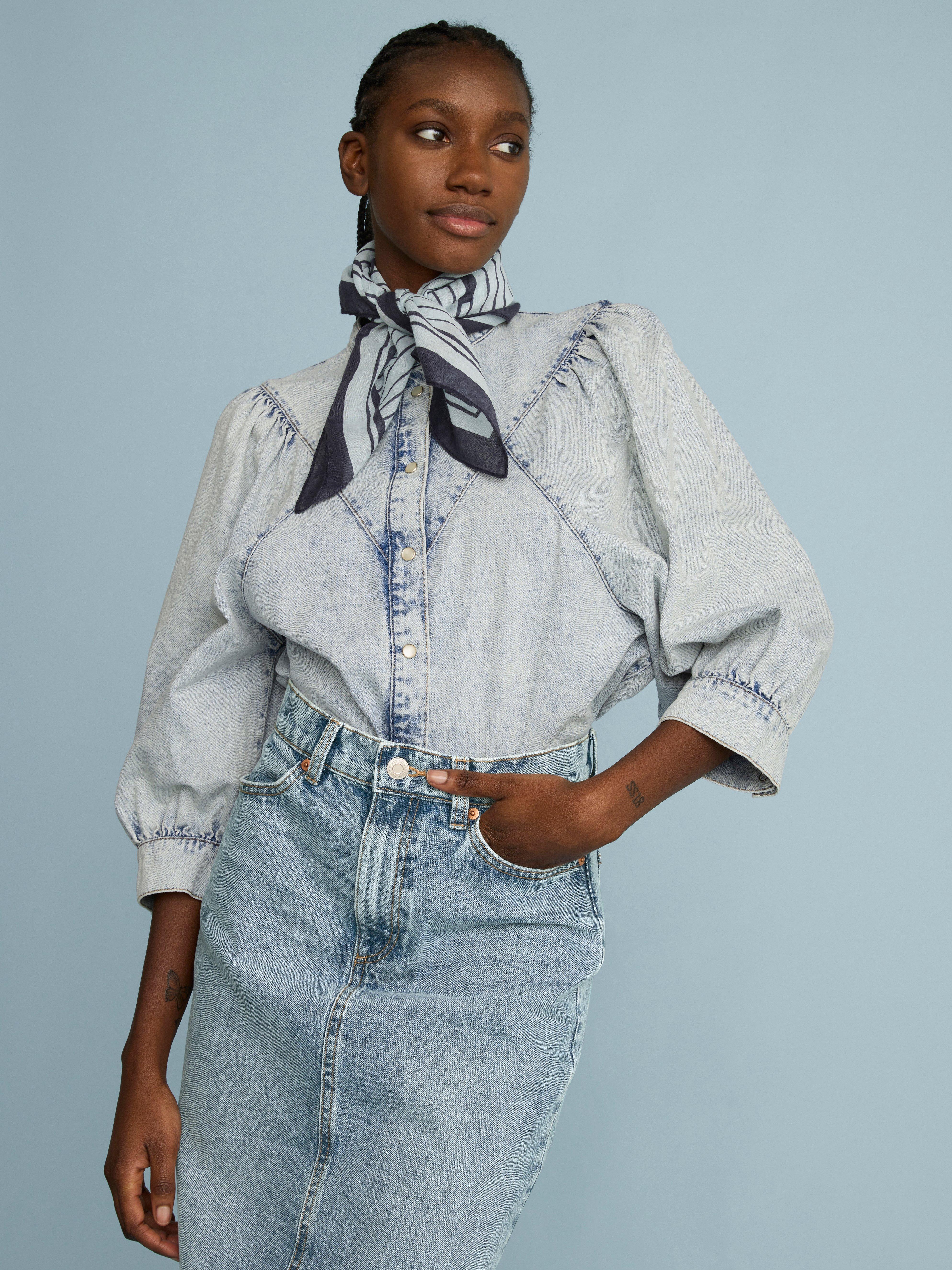 denim puff sleeve shirt