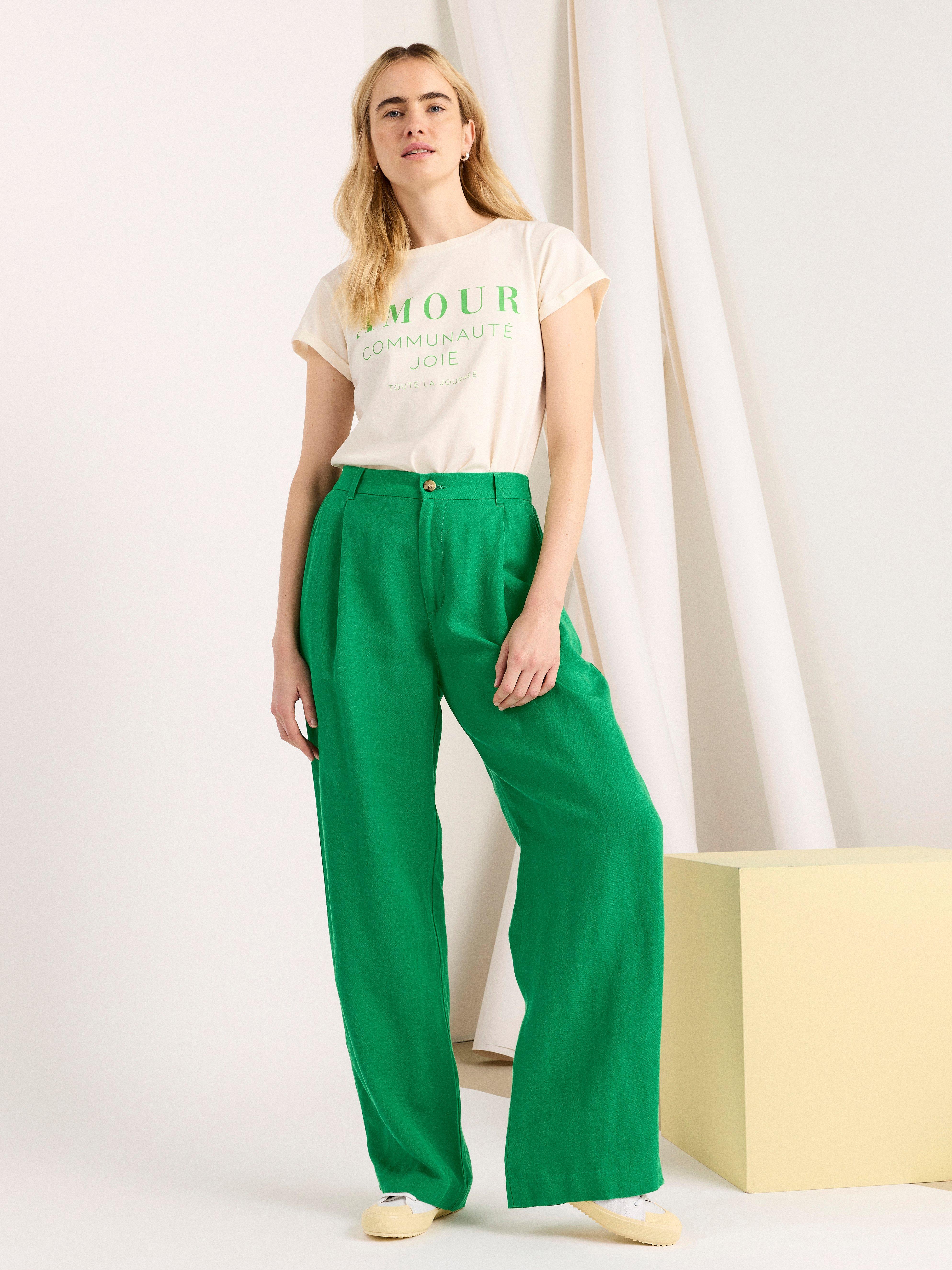 high waisted green trousers