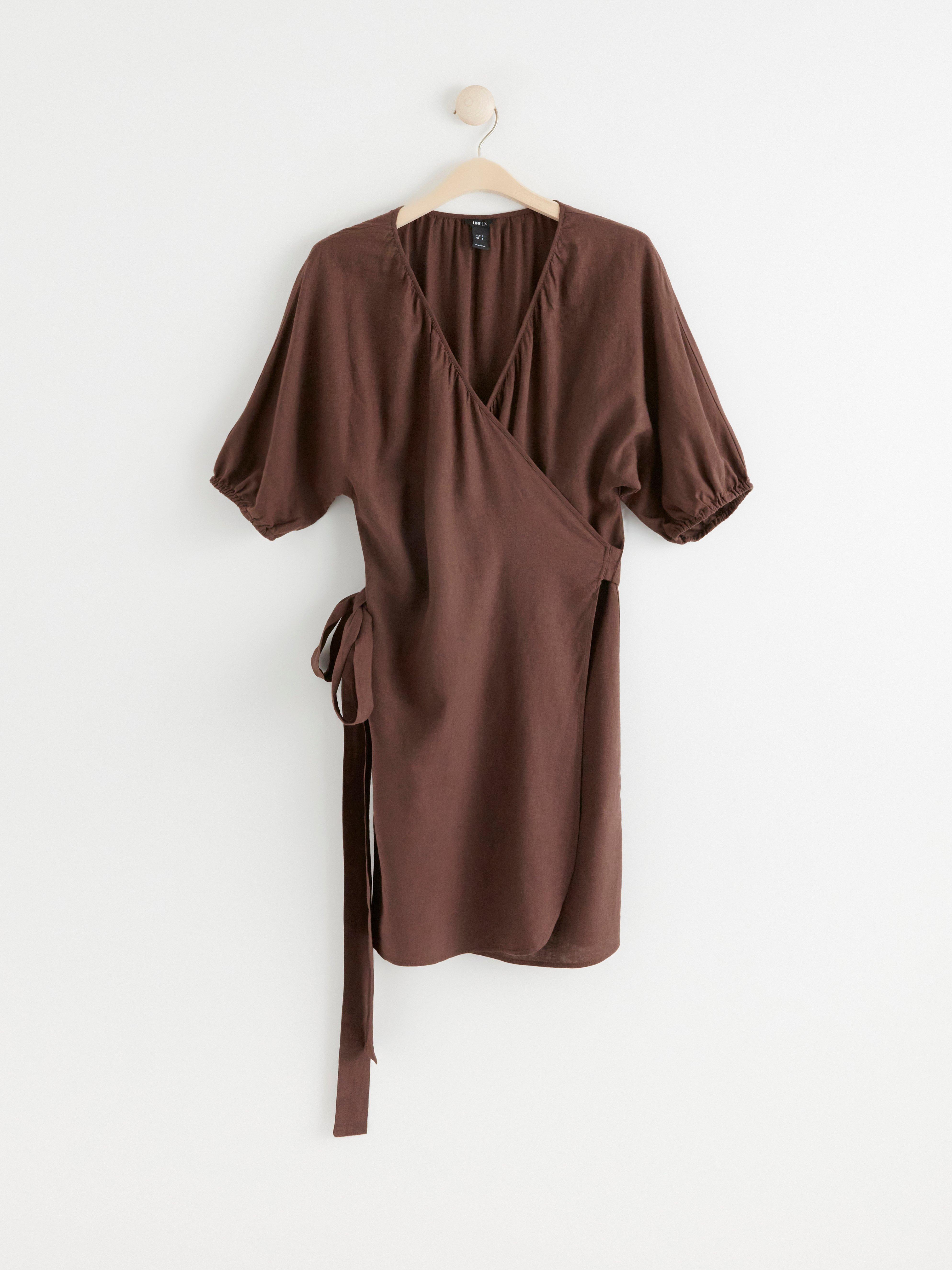 Linen blend mini wrap dress