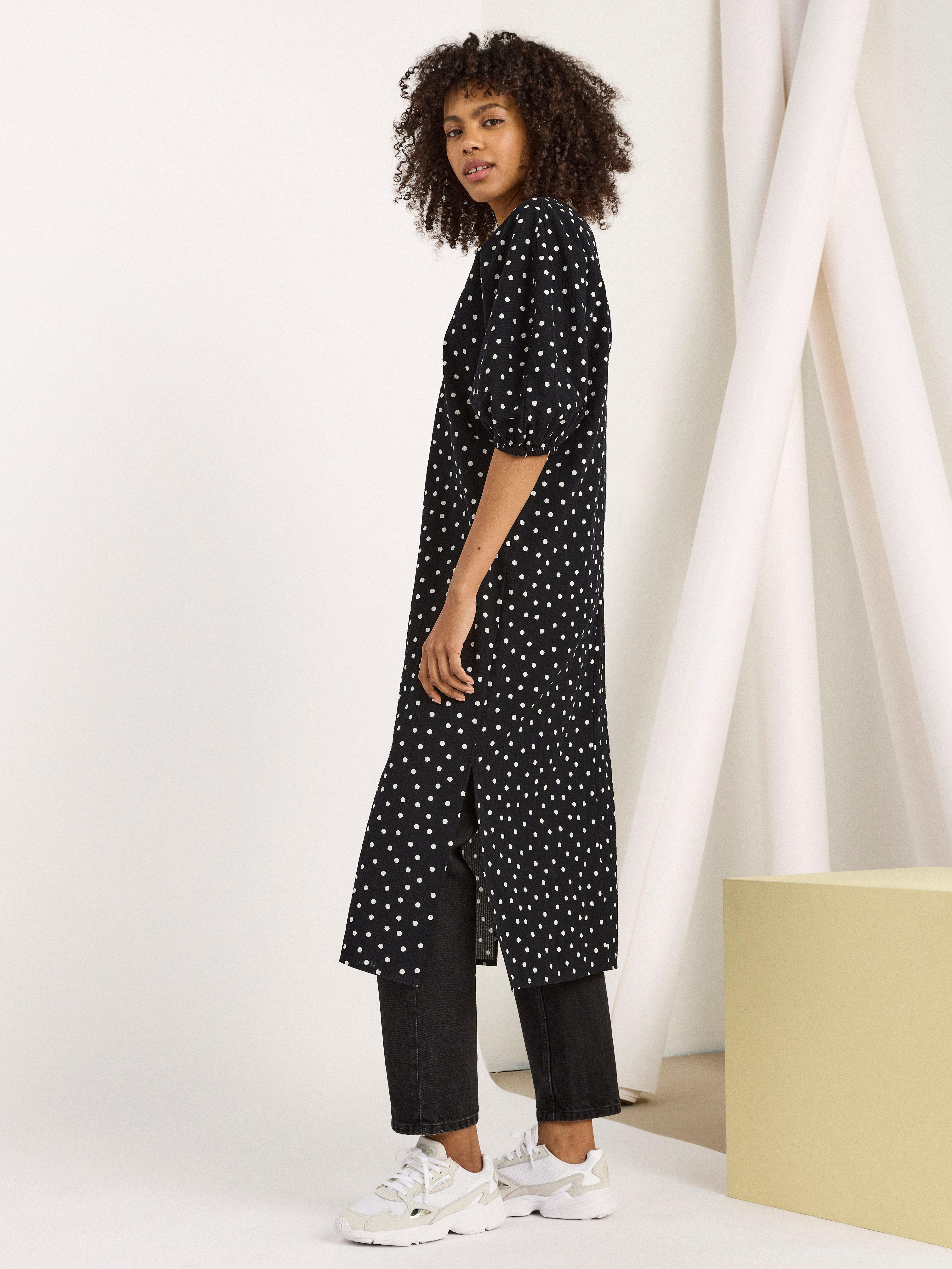 black puff sleeve cotton dress