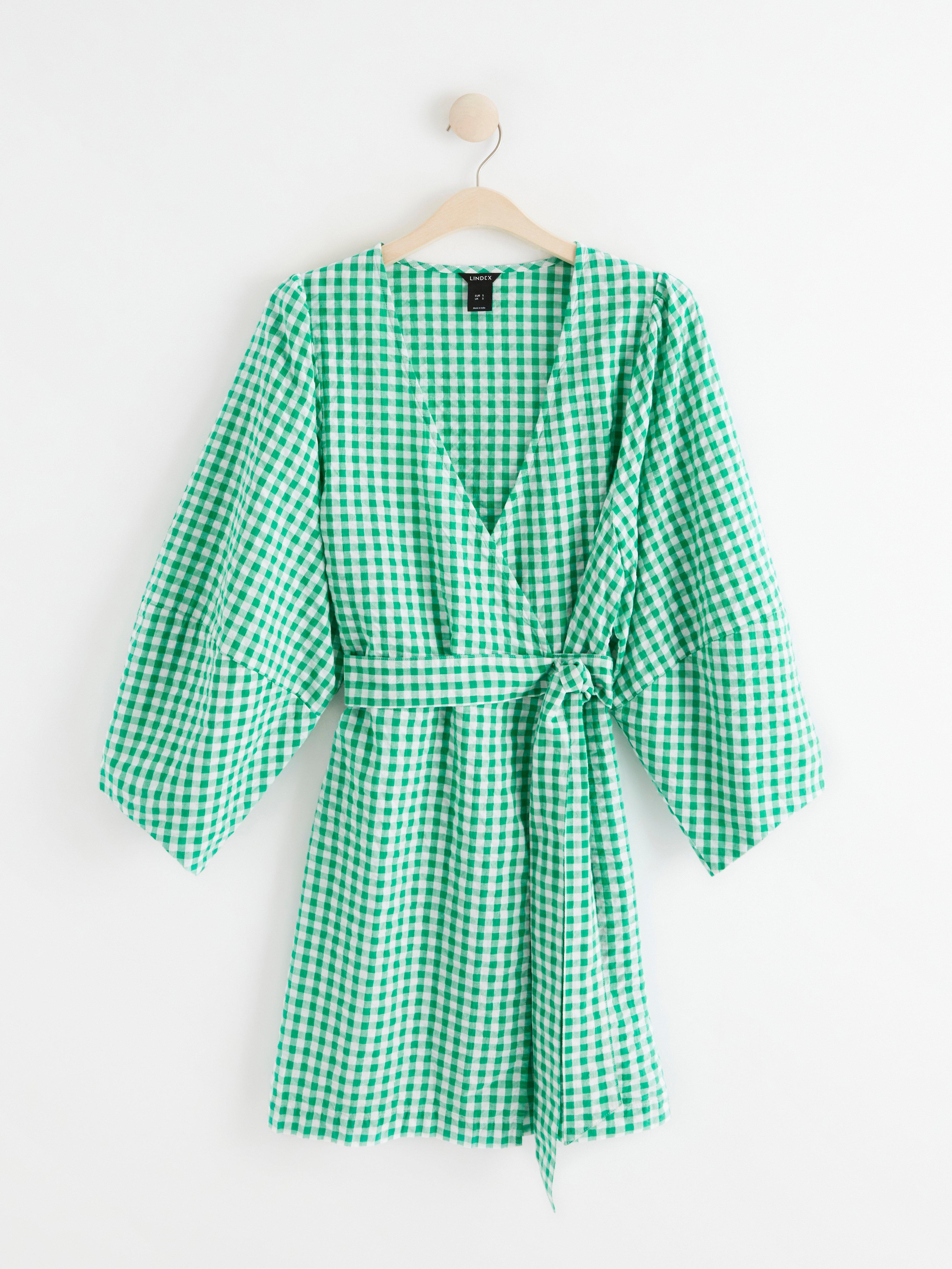 Checked mini wrap dress