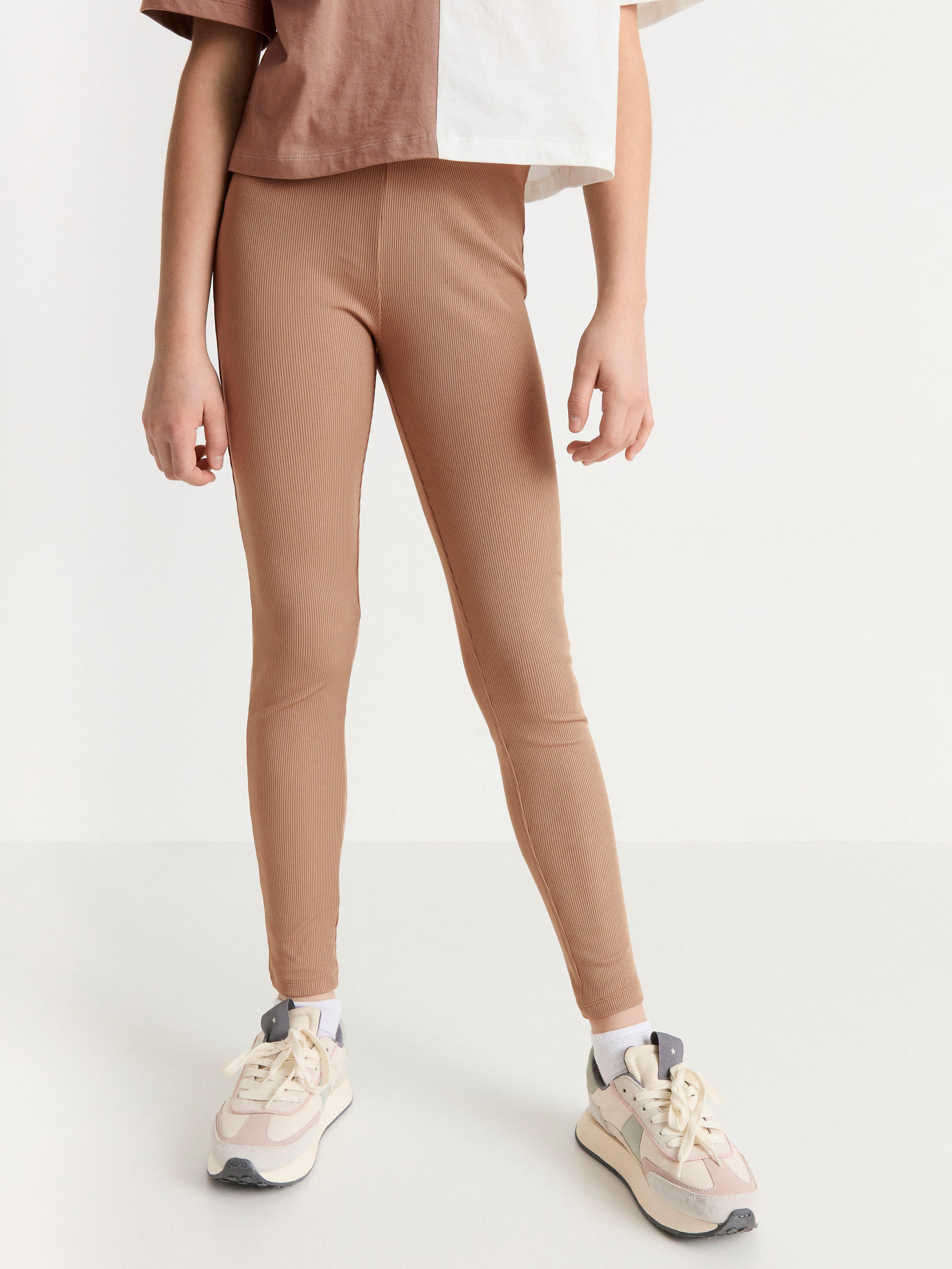 brown ribbed leggings
