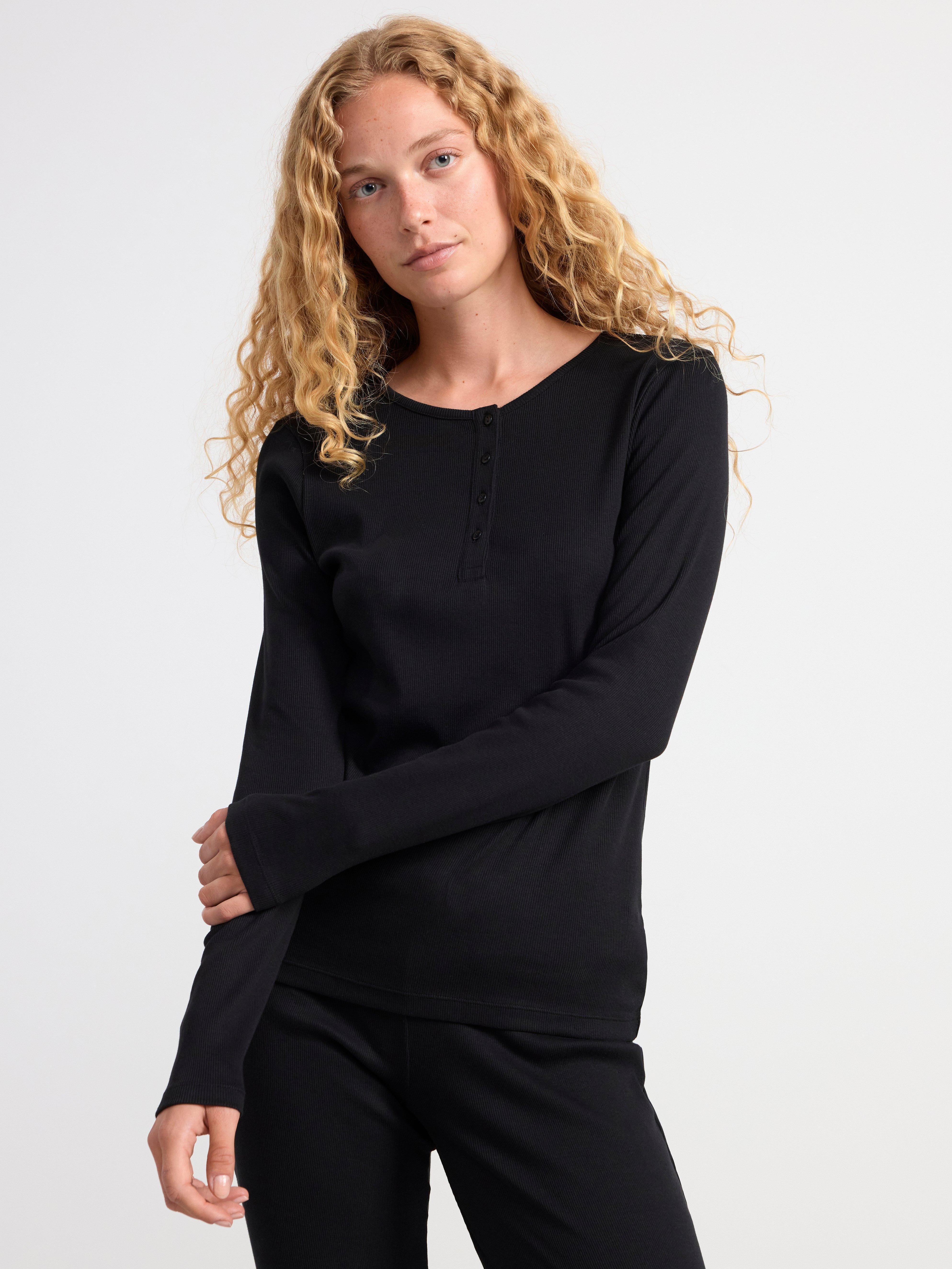 Black long sleeve pyjama top new arrivals