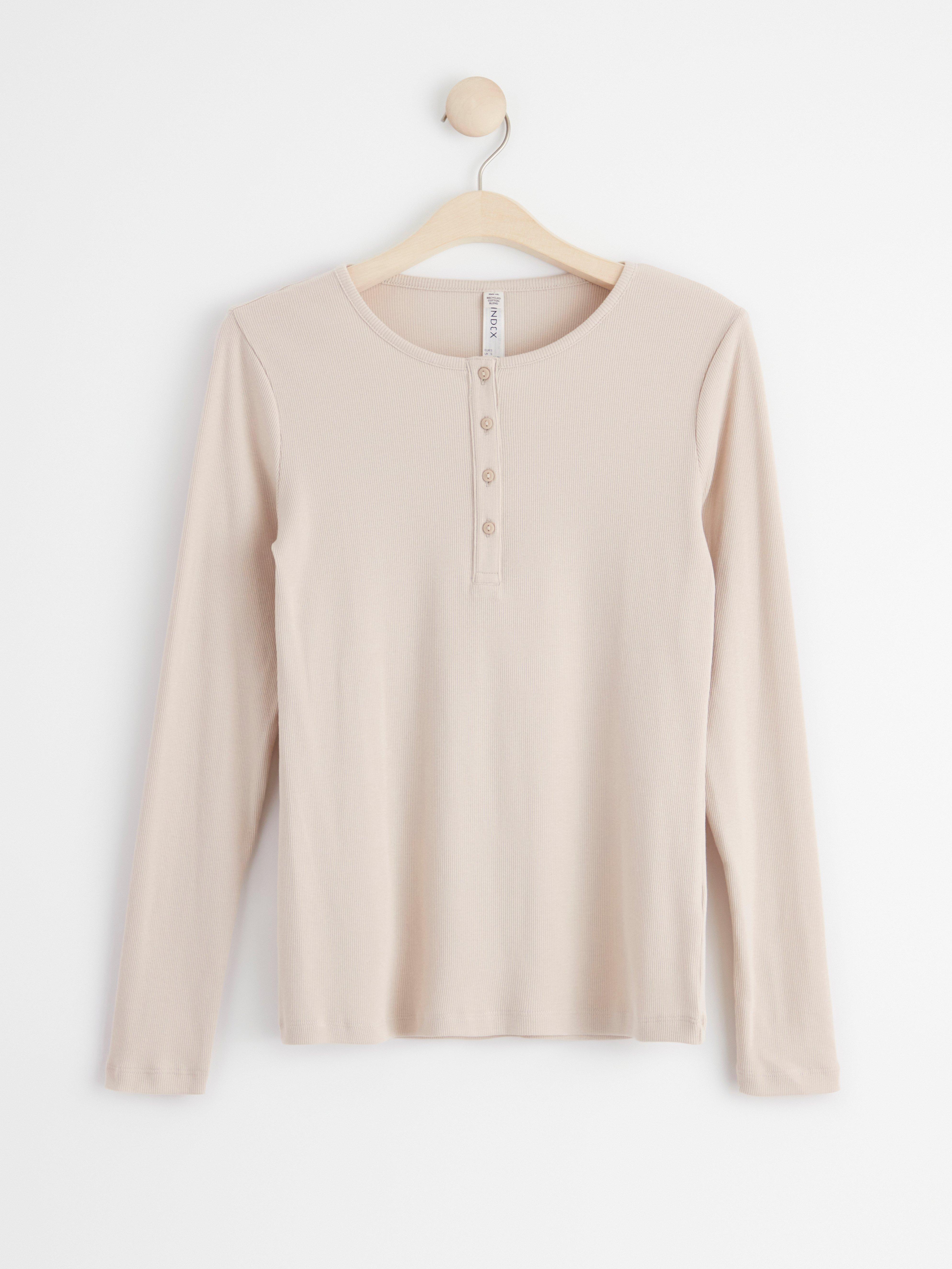 Långärmad ribbad pyjamastopp