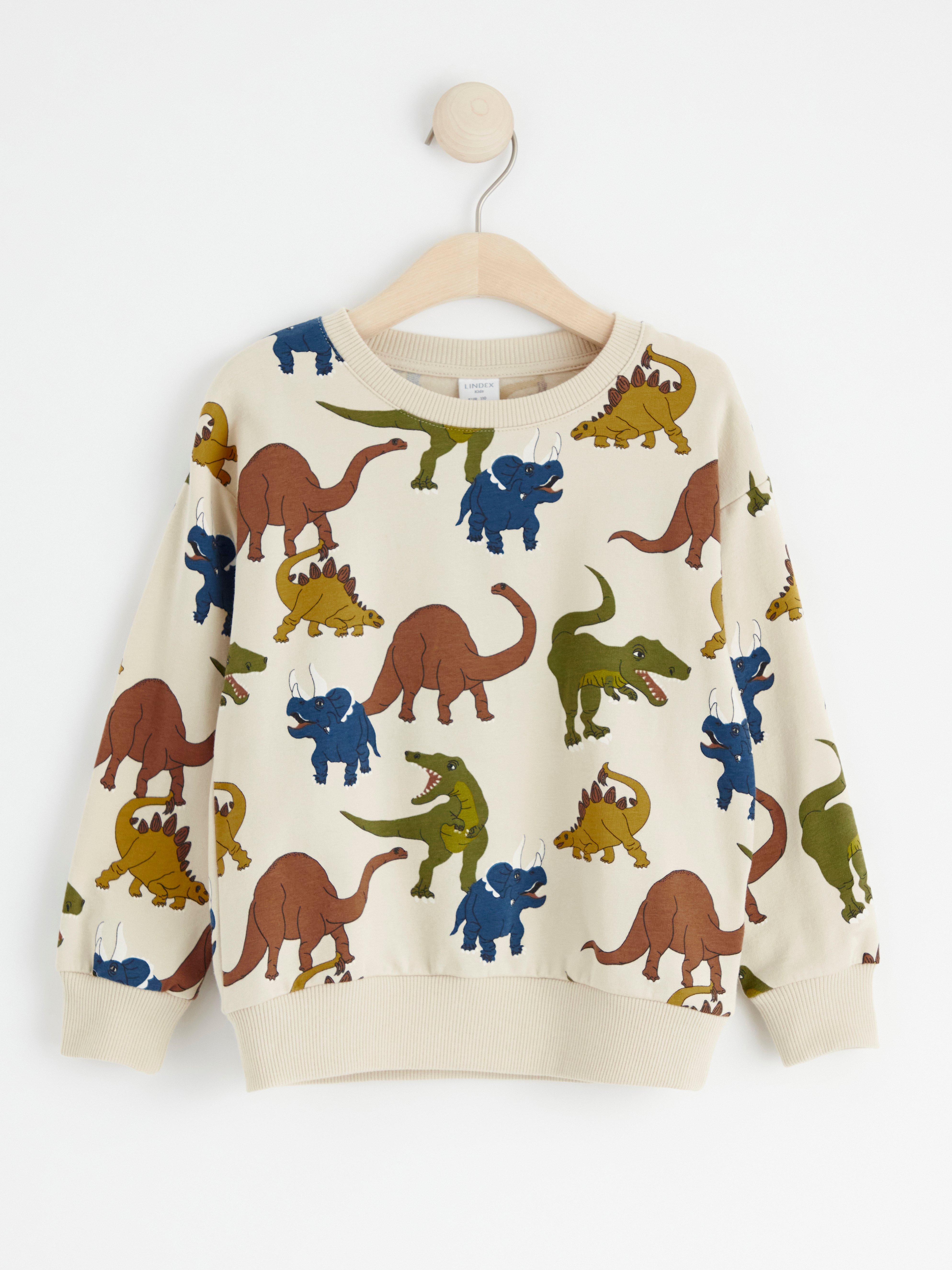 Sweatshirt med dinosaurier och borstad insida