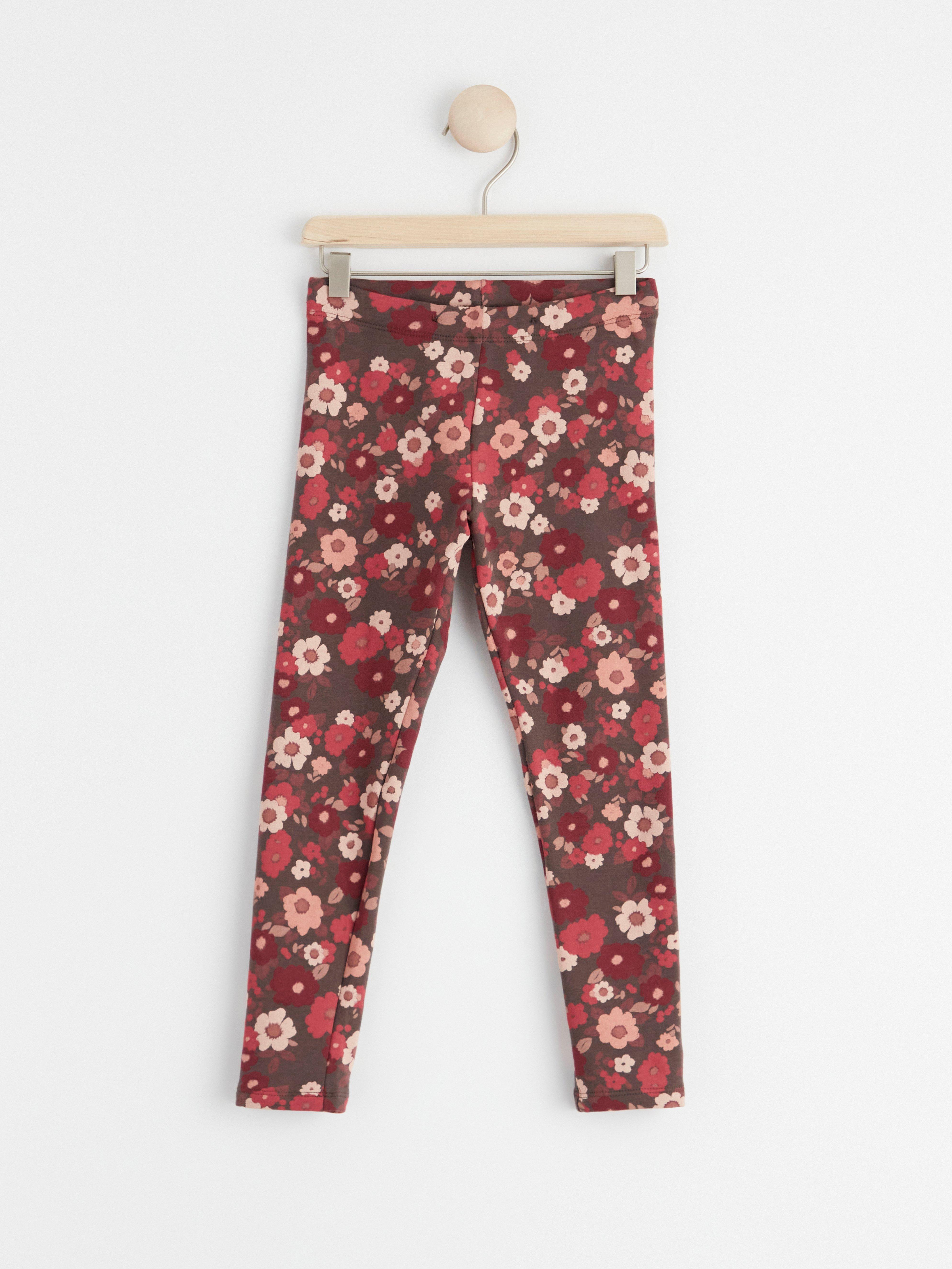 Leggings med blommor och borstad insida