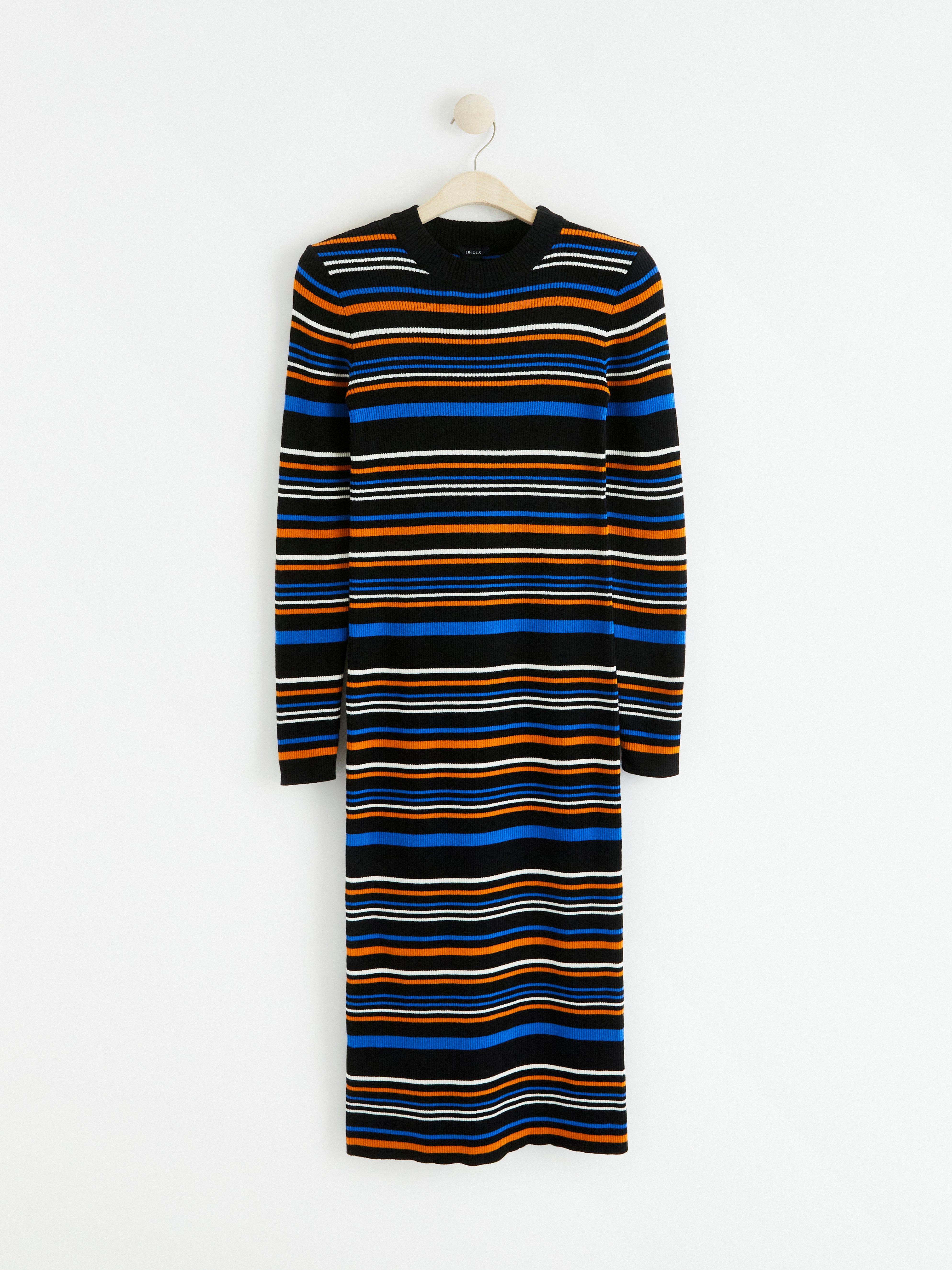 Cotton Striped Ribbed Knit Dress navy 新品 Cotton Striped Ribbed Knit Dress Striped rib-knit dress | Lindex