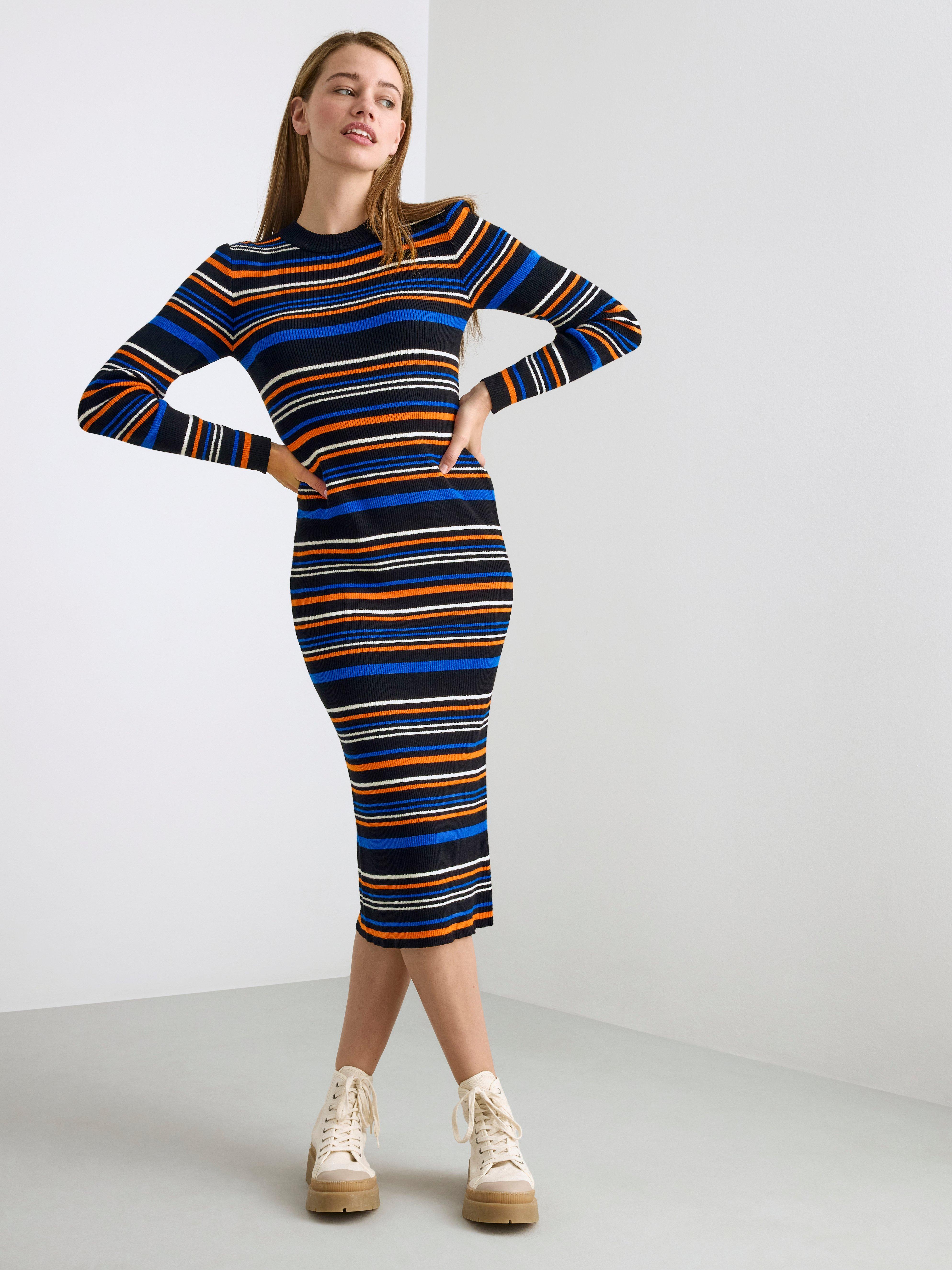 本日限定お値下げCotton Striped Ribbed Knit Dress | www