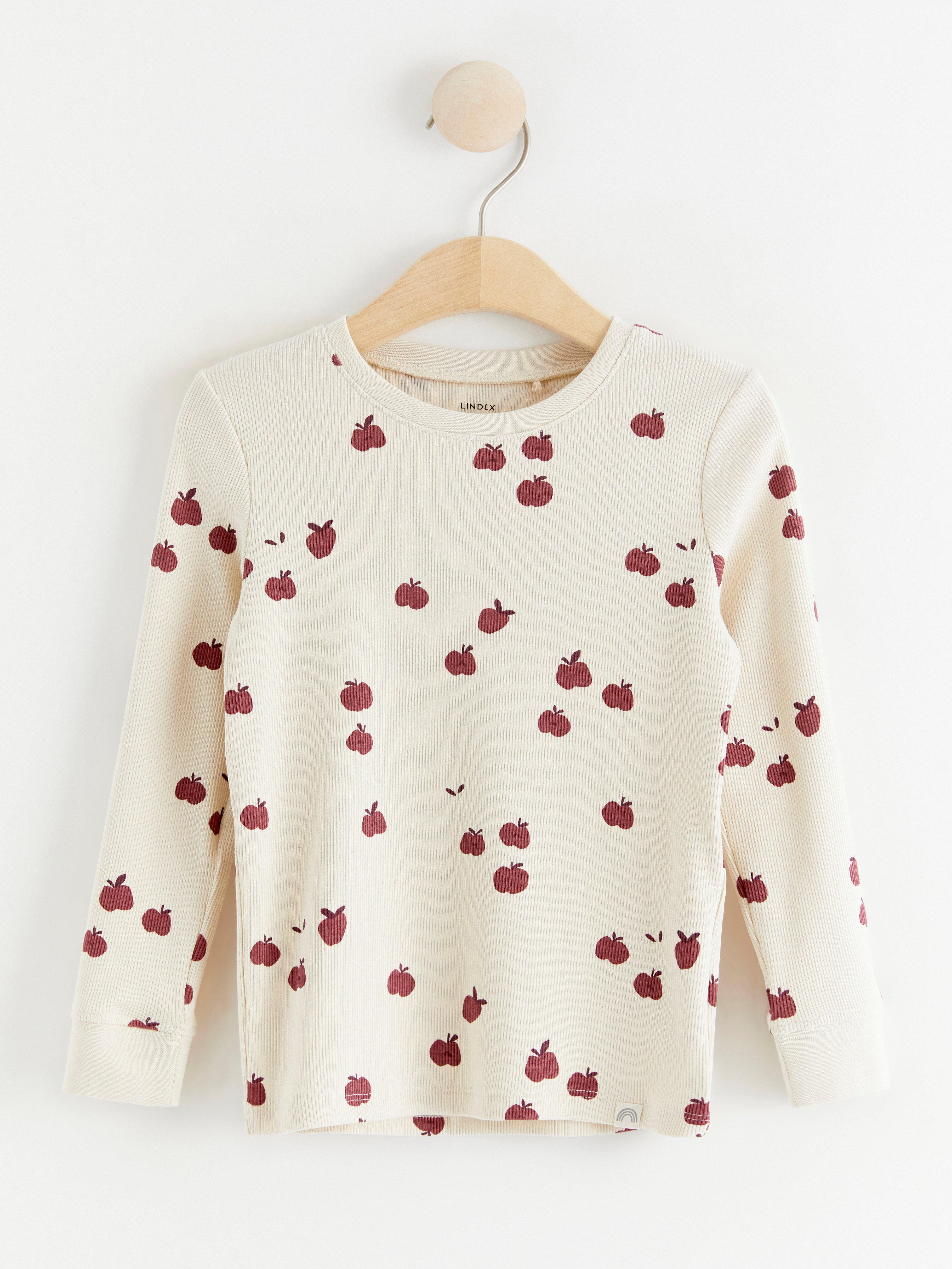 Ribbad, långärmad topp med äpple