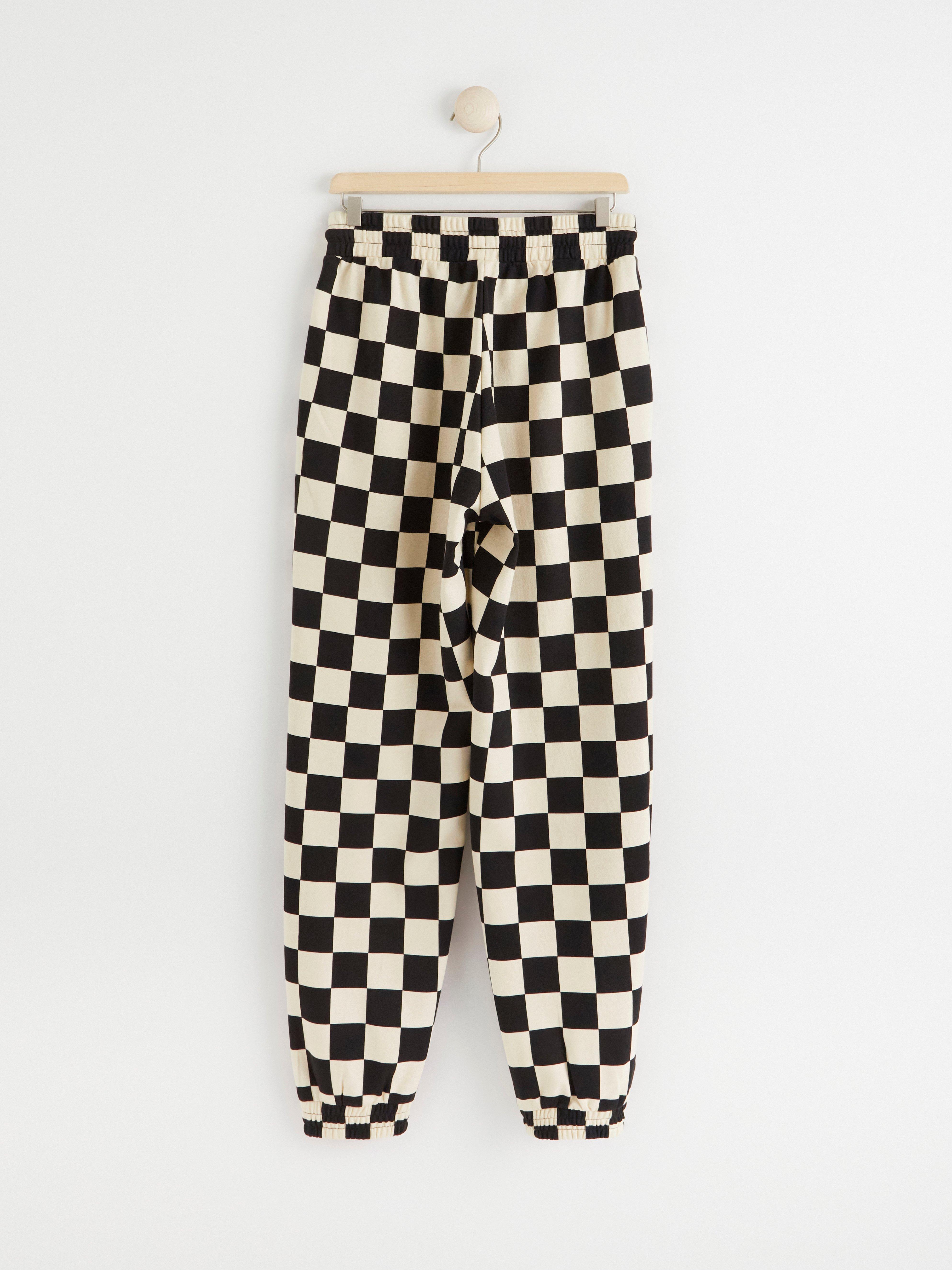 Black and hot sale white checkered sweatpants