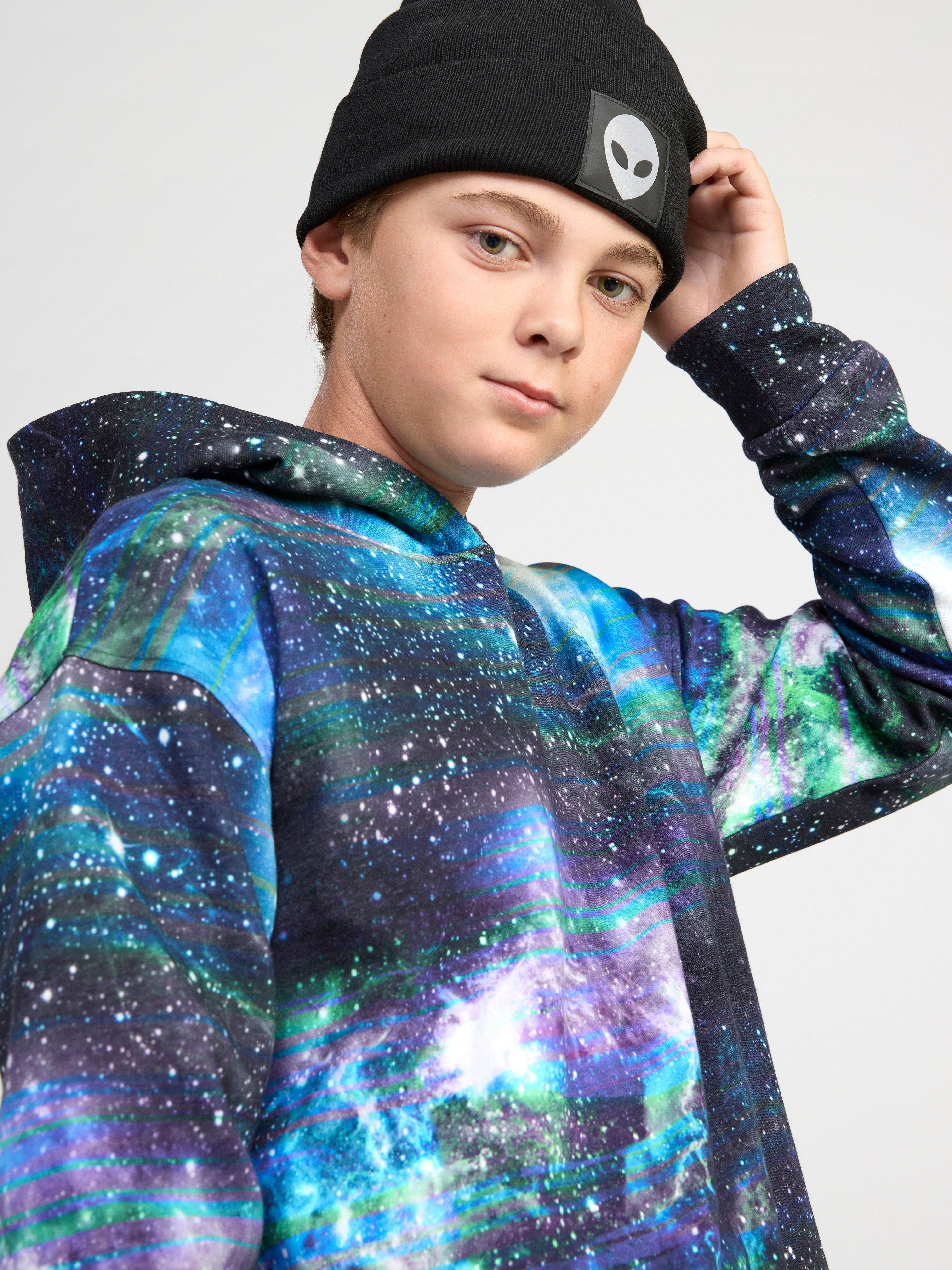 Hoodie med rymdmönster och borstad insida