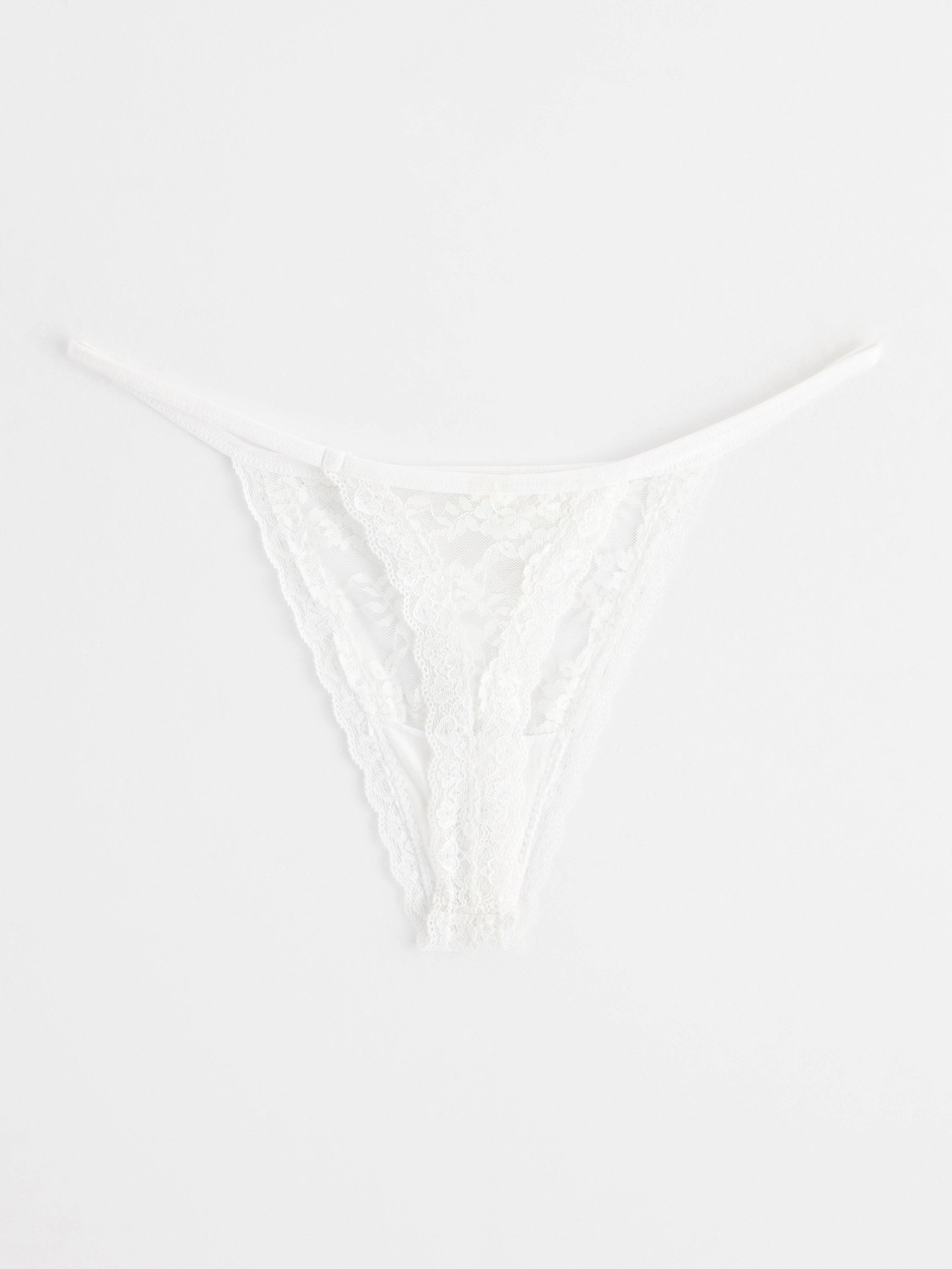 H&M White Lace Mid Rise Thong String Panties Size M NWT