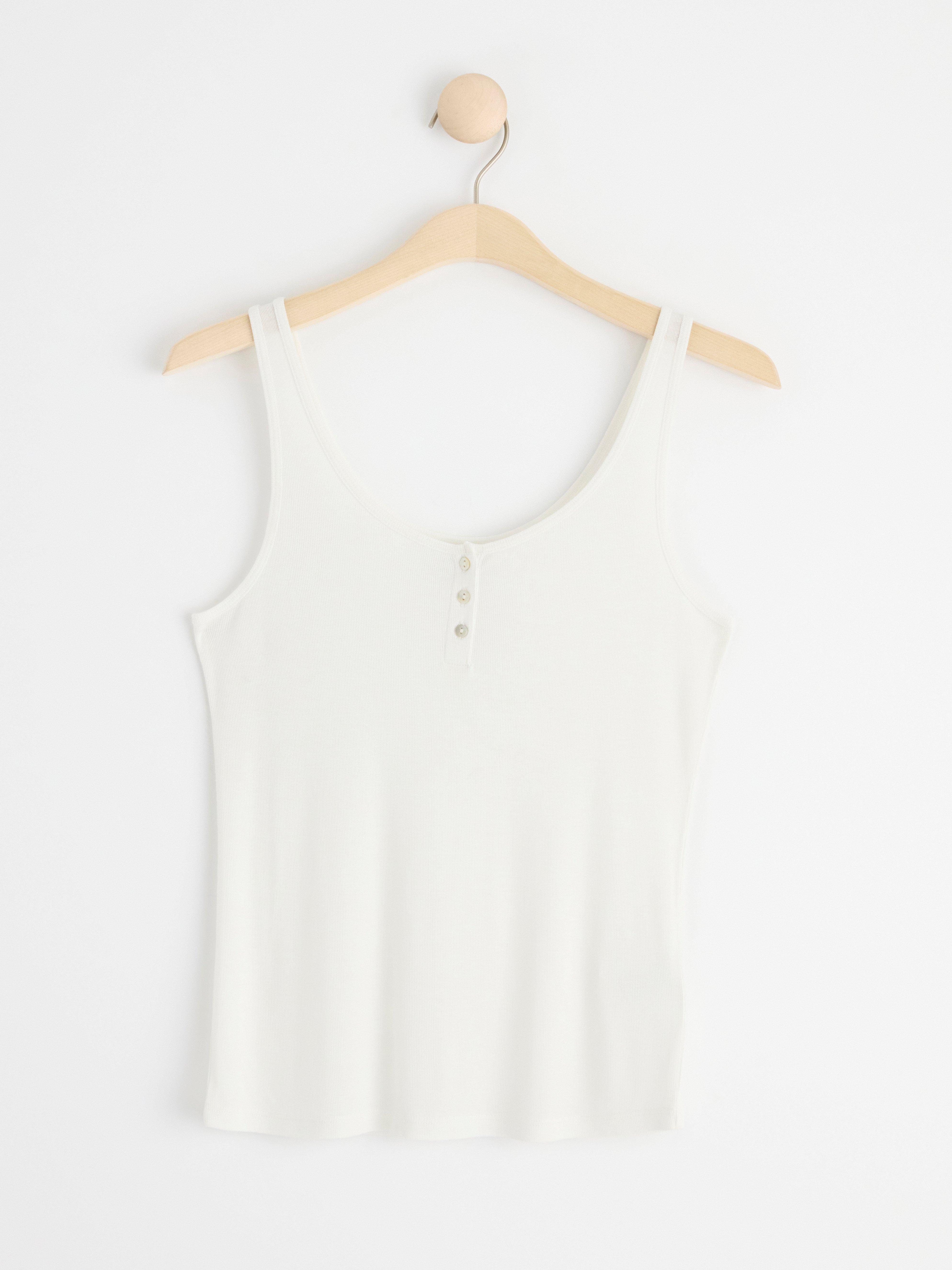 Ribbed tank top with button placket