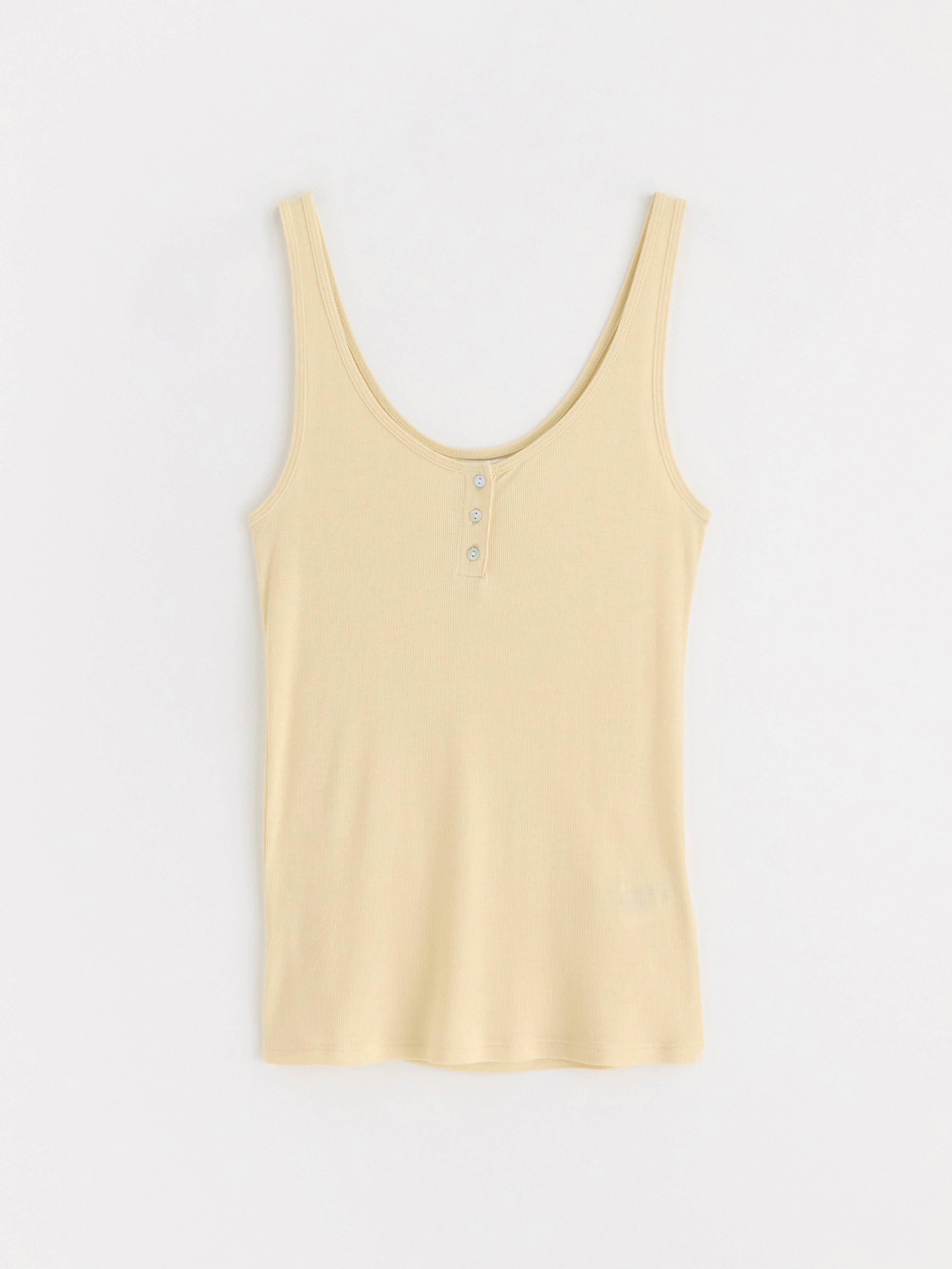 Ribbed tank top with button placket | Lindex UK