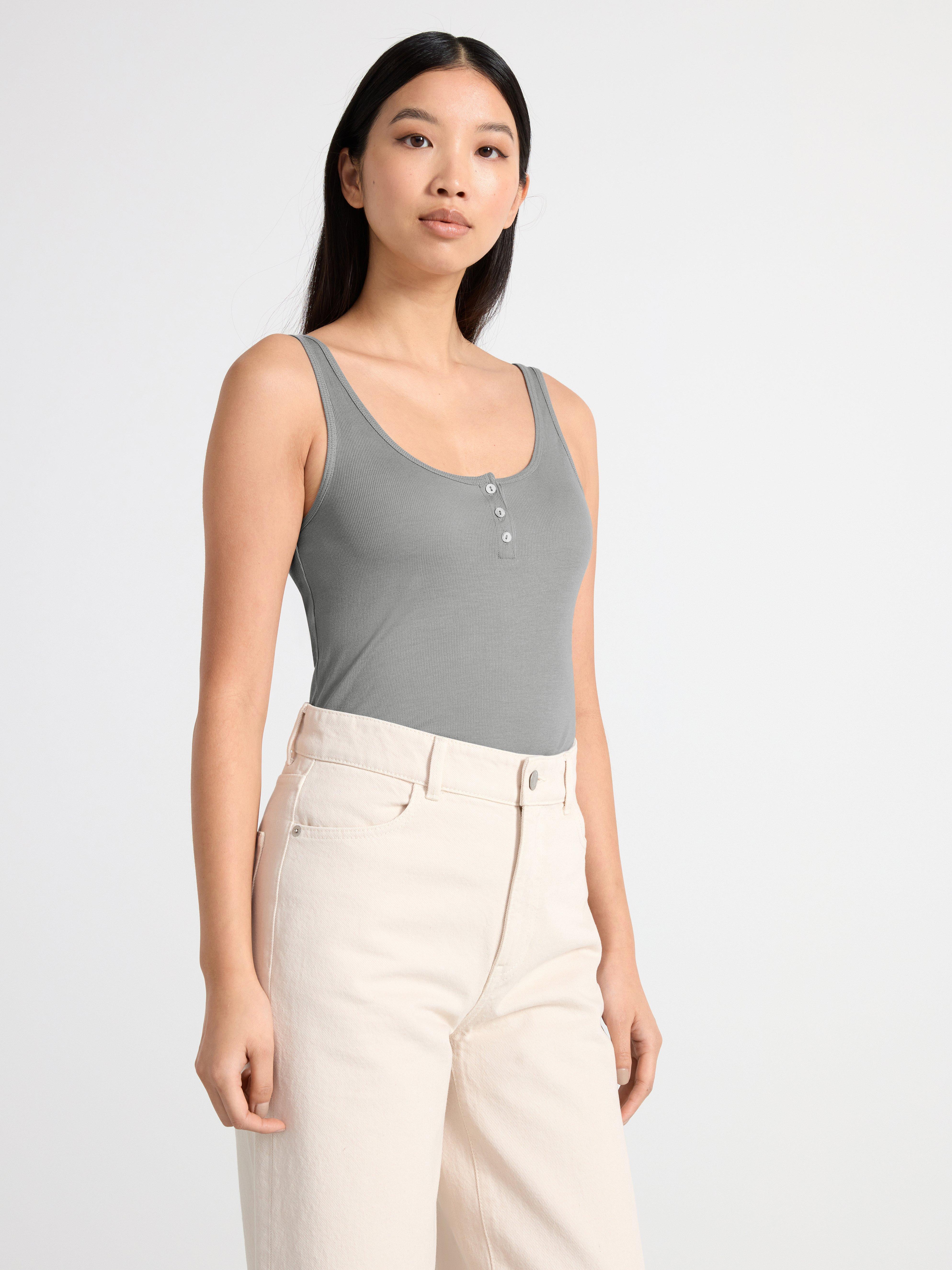 Ribbed tank top with button placket | Lindex UK