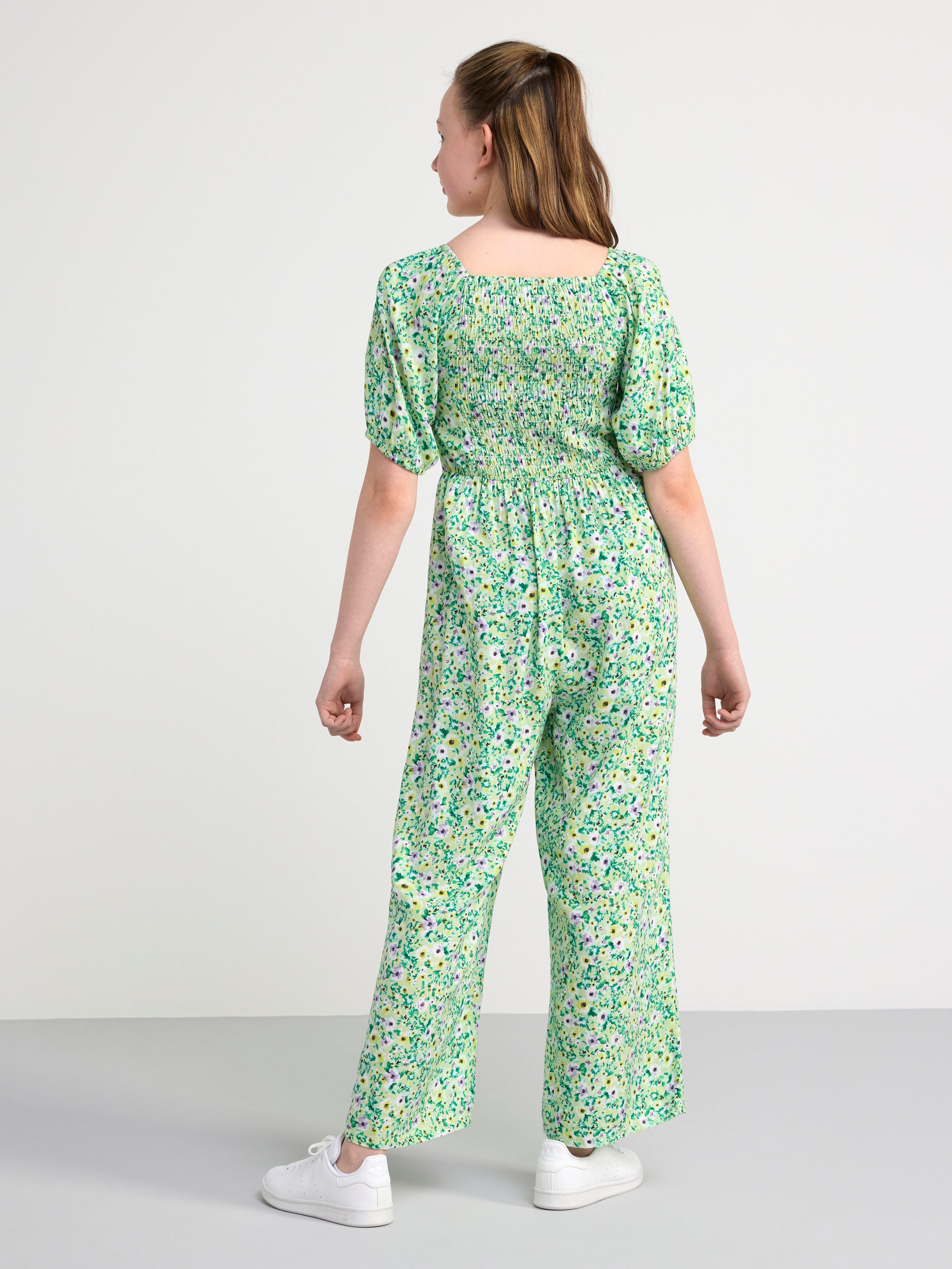 Floral short outlet sleeve jumpsuit