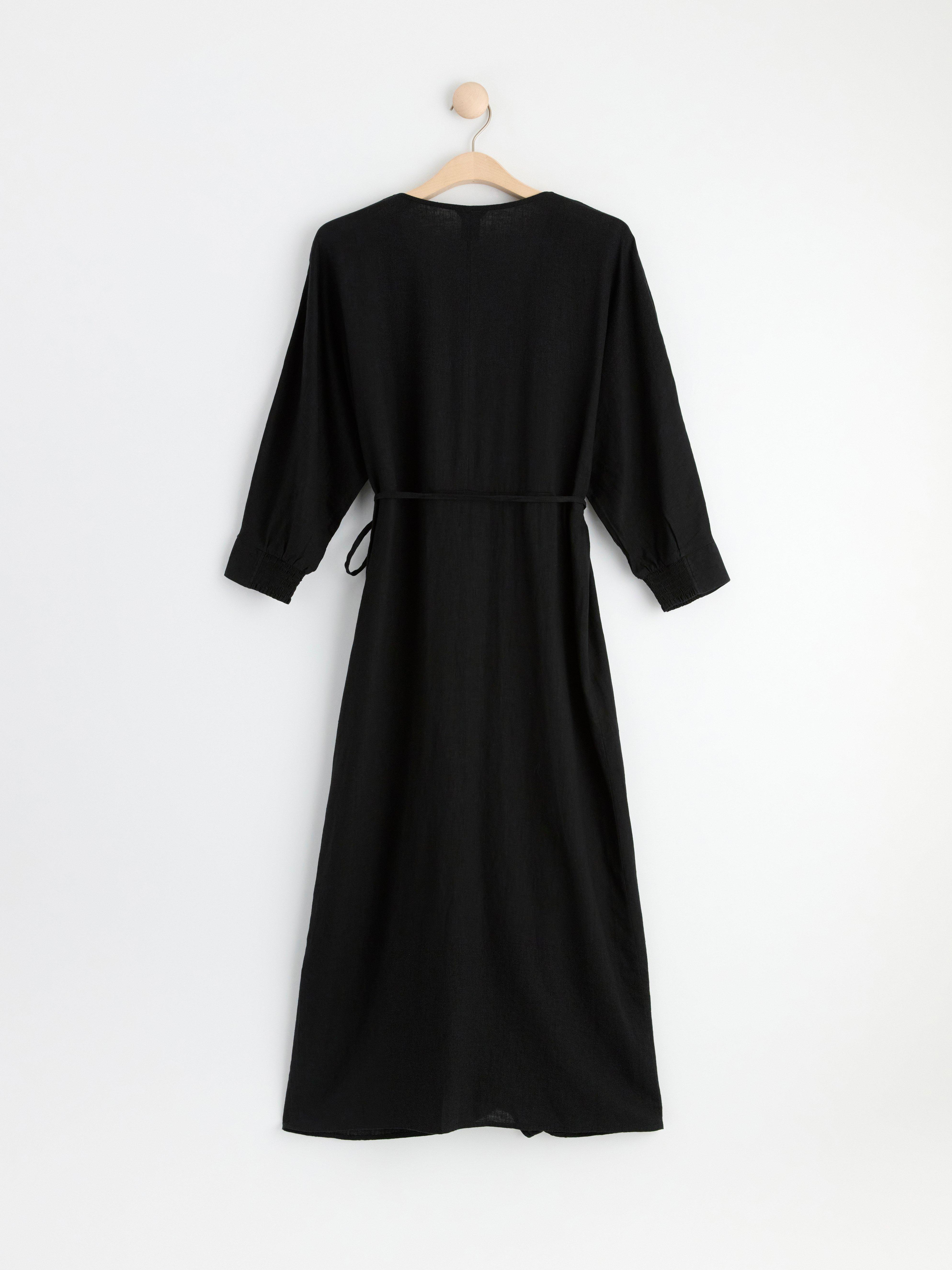 fitted lace wedding dress Black dress woman maxi linen dress long sleeve dress custom made casua –  Xiaolizi