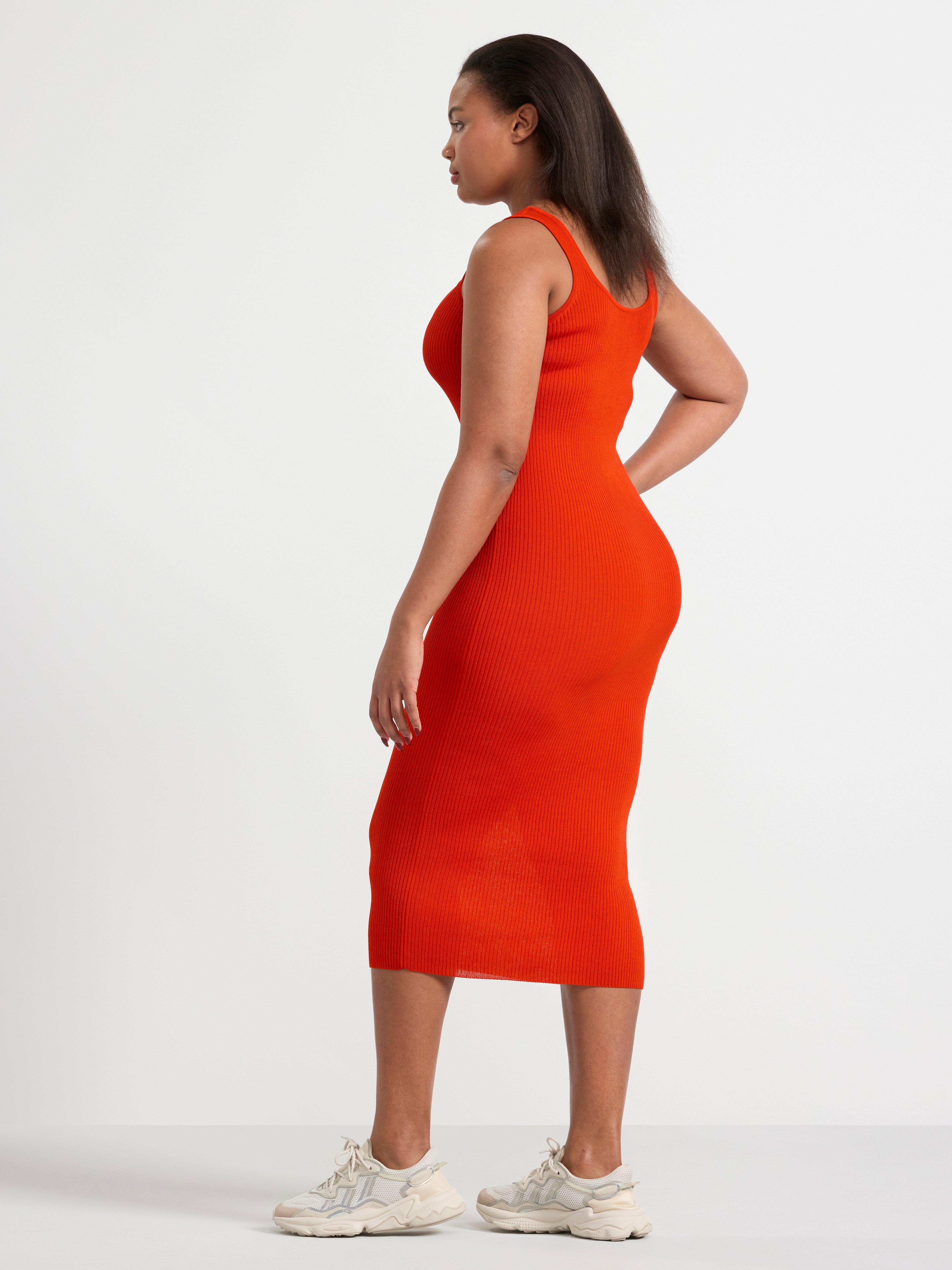 sleeveless orange dress