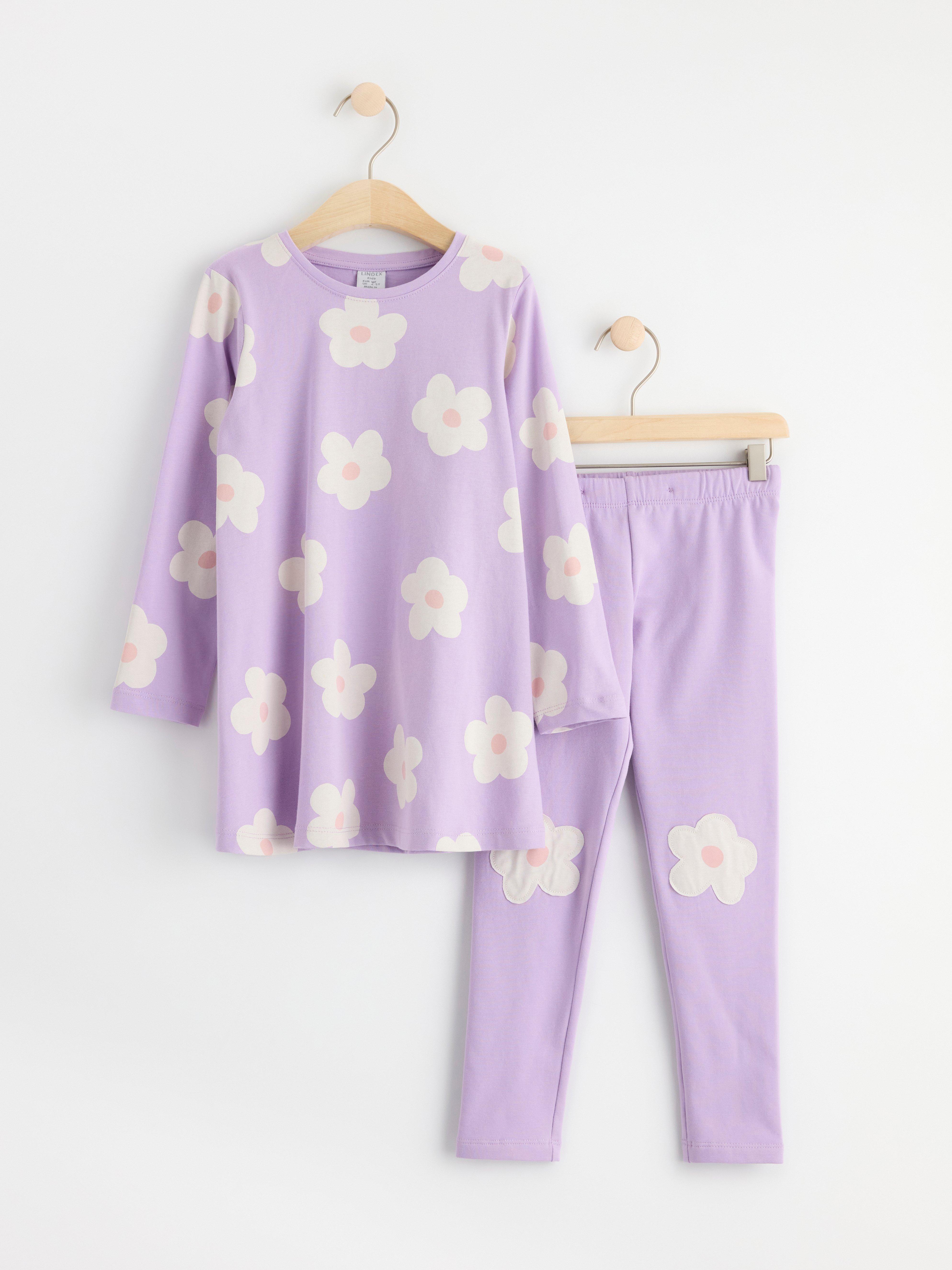 PRINTED PLUSH SWEATSHIRT AND LEGGINGS MATCHING SET - Purple