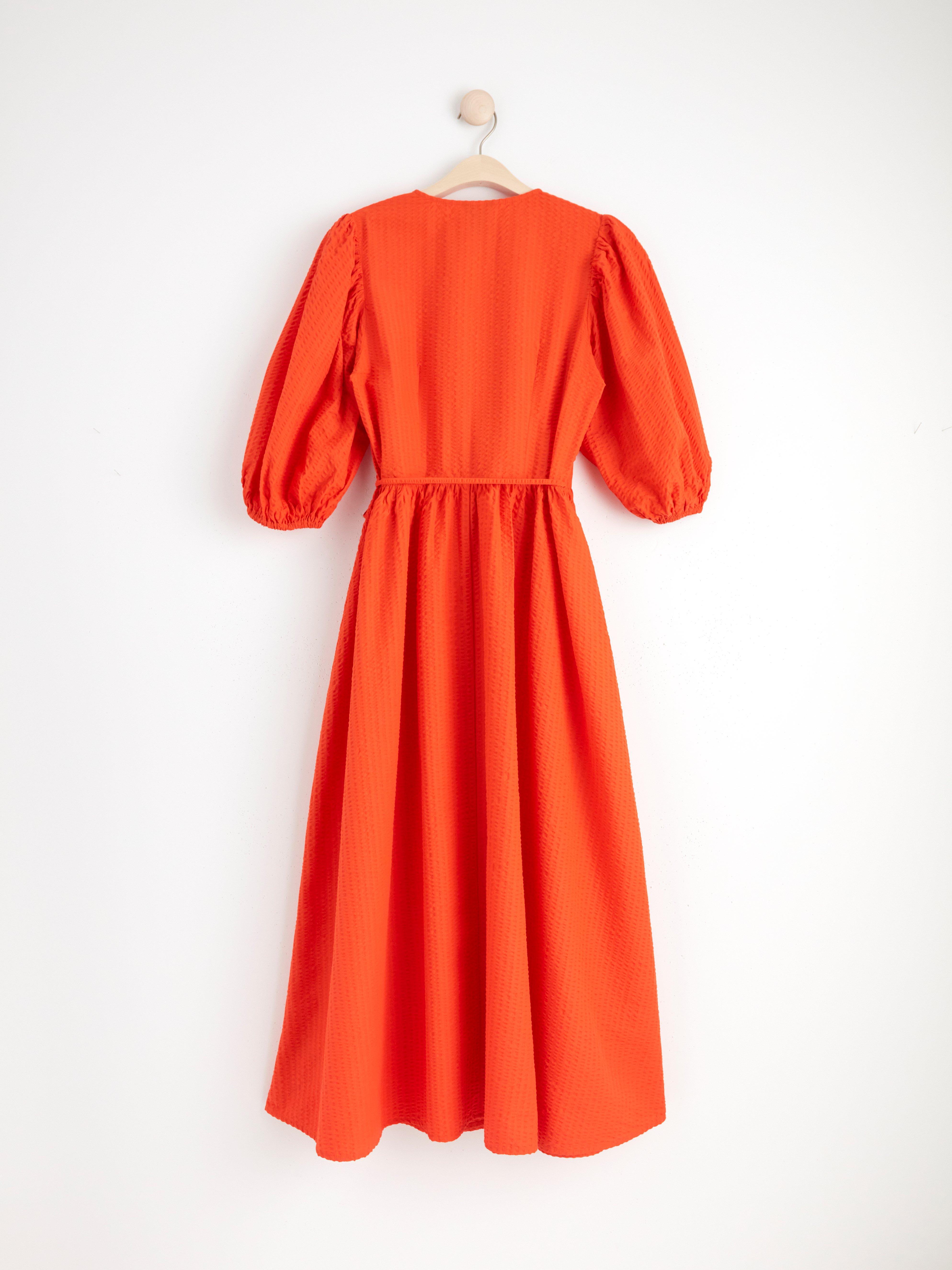 womens orange seersucker dress Women's Lauren James Orange The Livingston Seersucker Dress