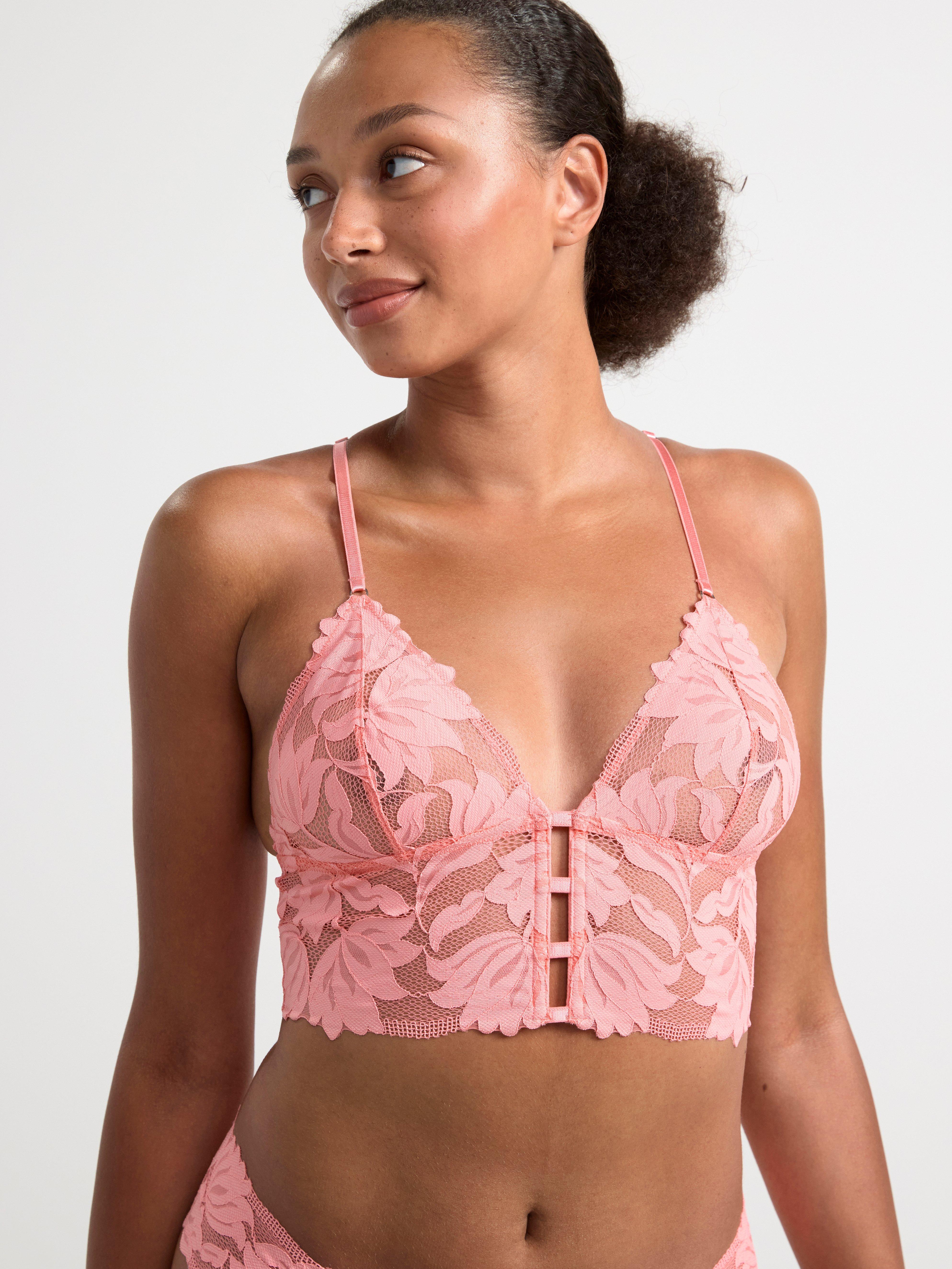 Lindex modal seamless rib bralette with lace trim and removeable pads in  pale pink - PINK