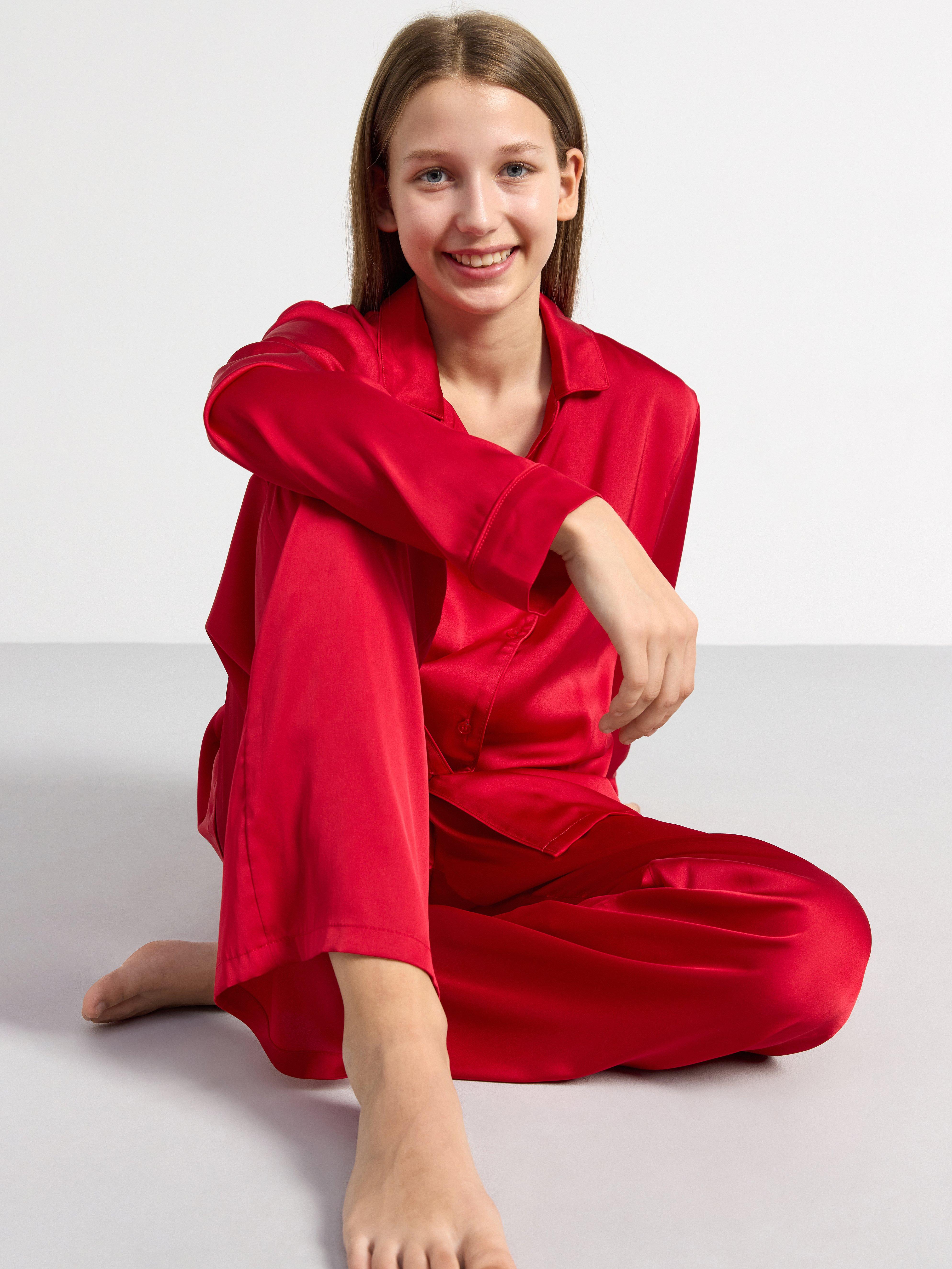 Red best sale silk pyjamas