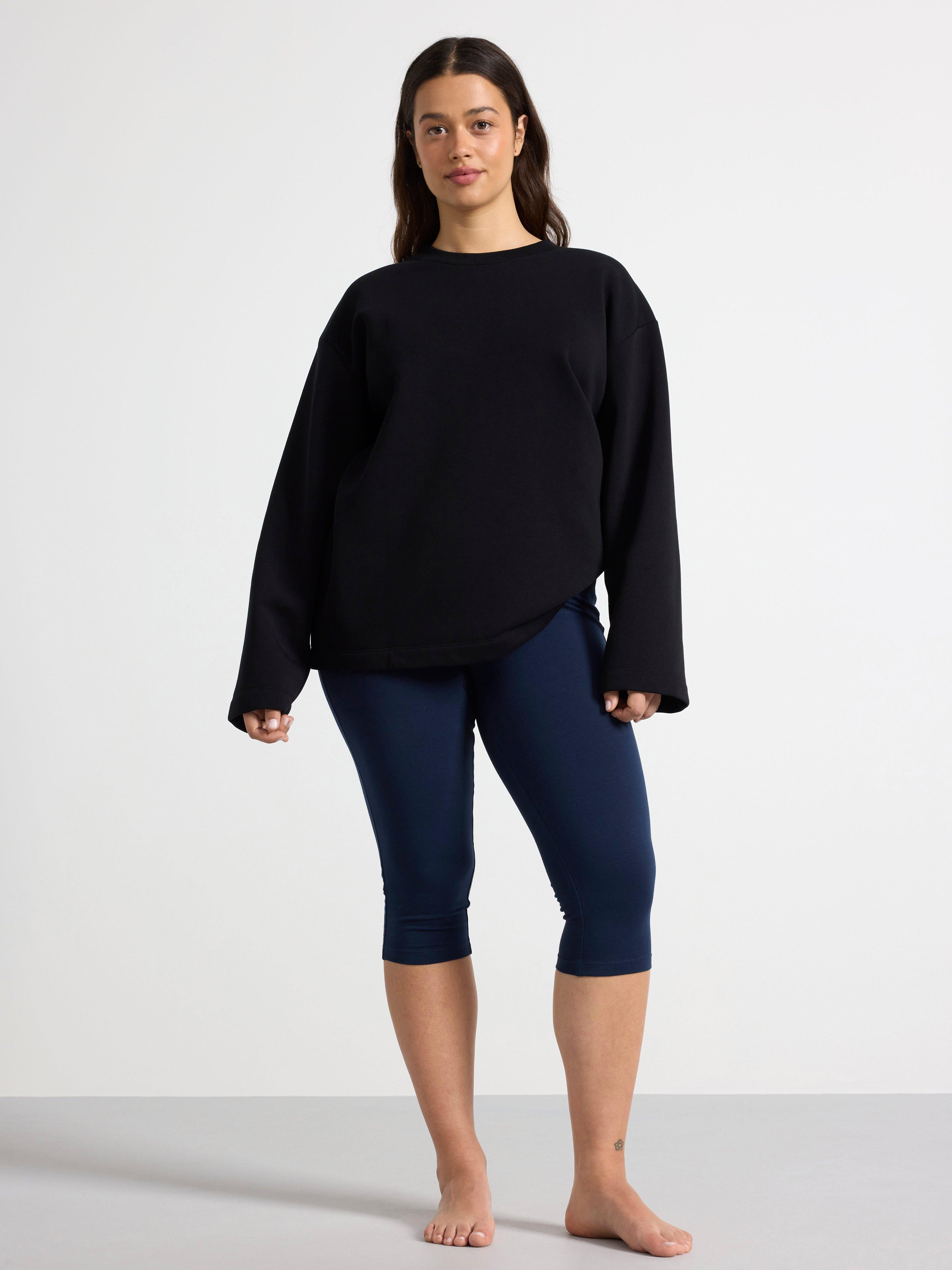 Navy Blue Cropped Leggings, Cotton Capri Leggings