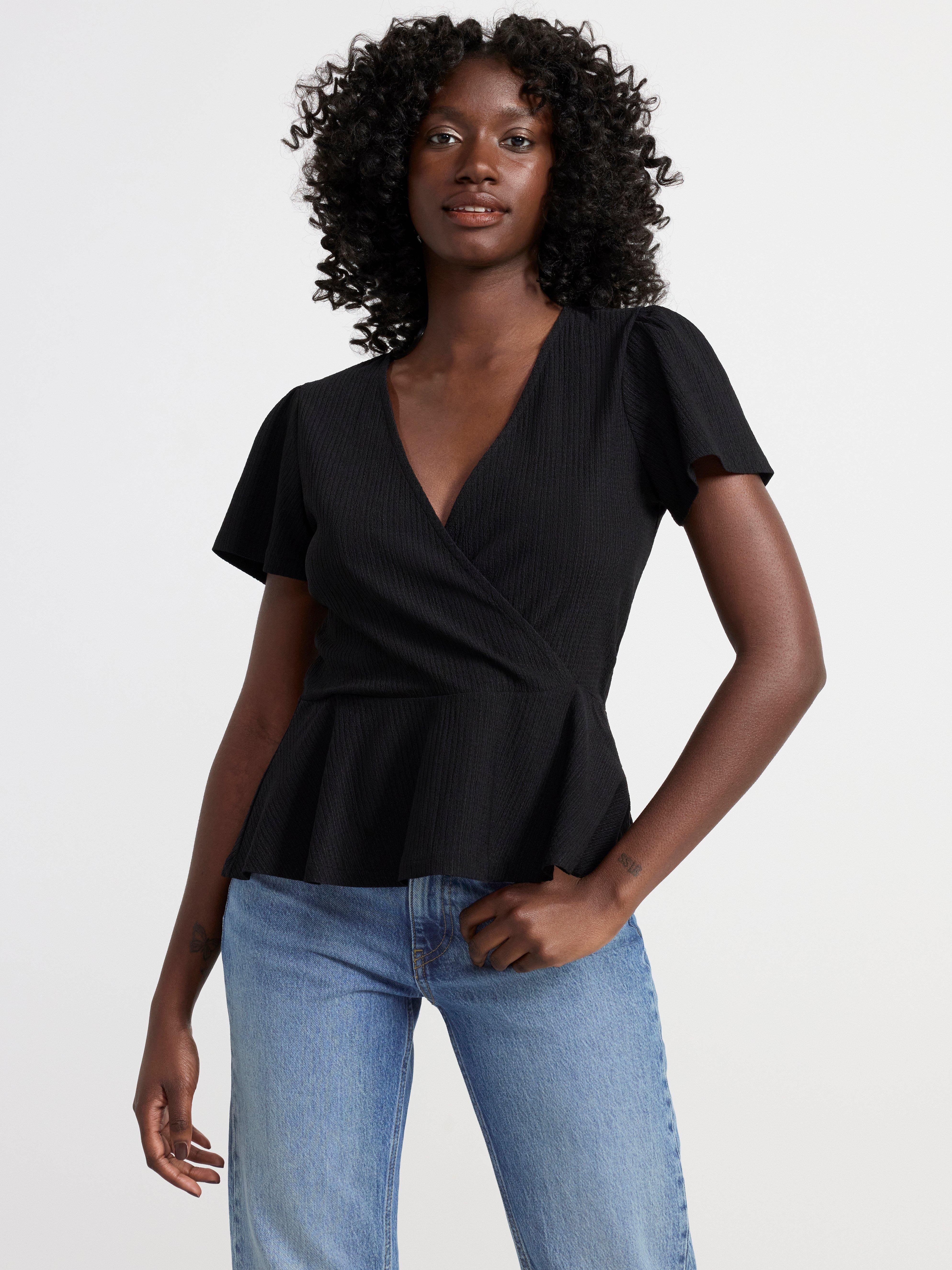 Black short sleeve peplum 2024 top