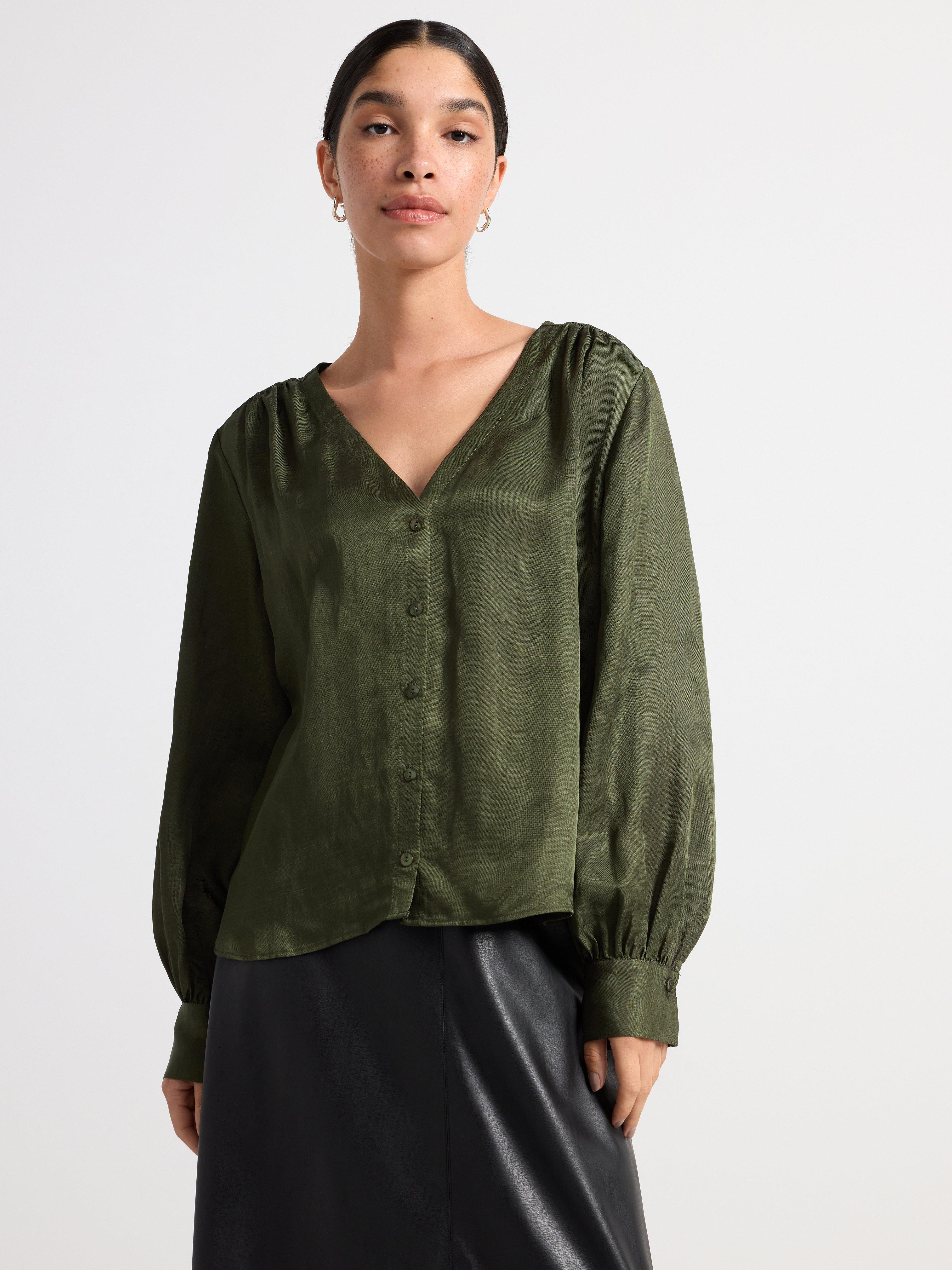 Blus med lång puffärm