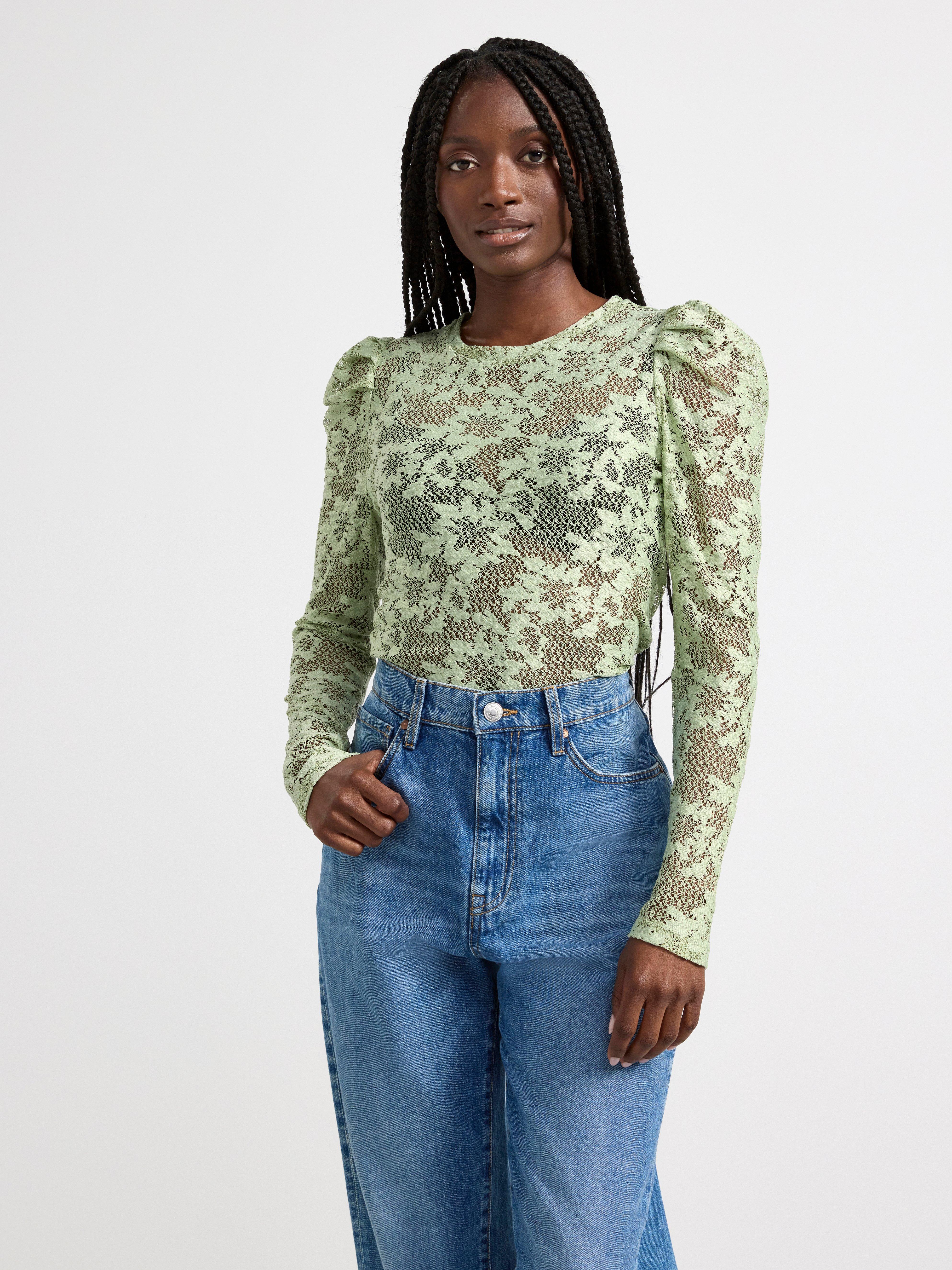 Green lace 2025 long sleeve top